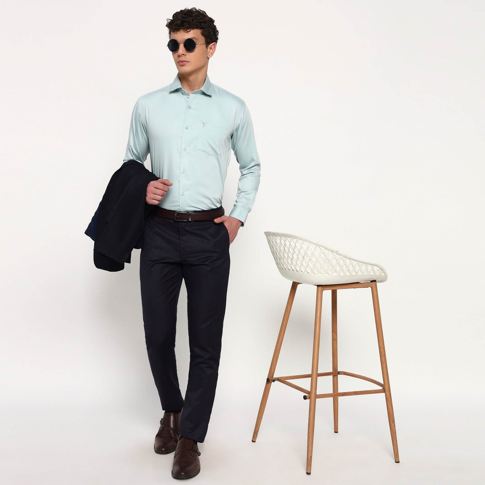 Aqua Cyan Bamboo Shirt - Sangai