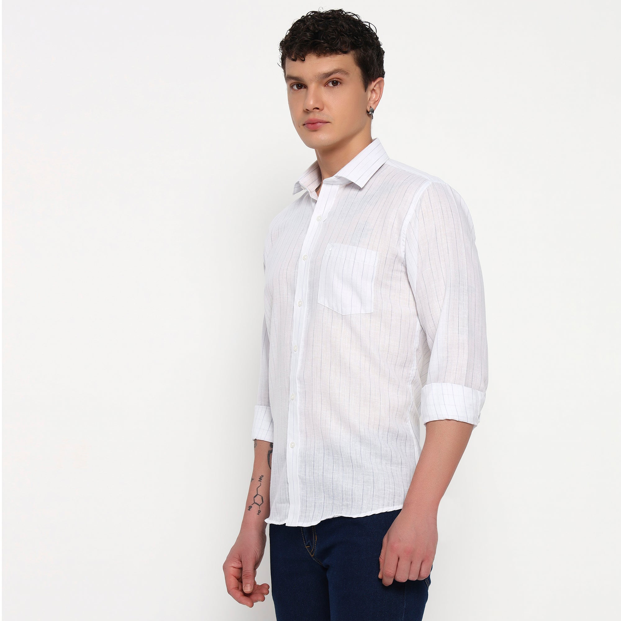 White Blue Line Stripes Cotton Shirt