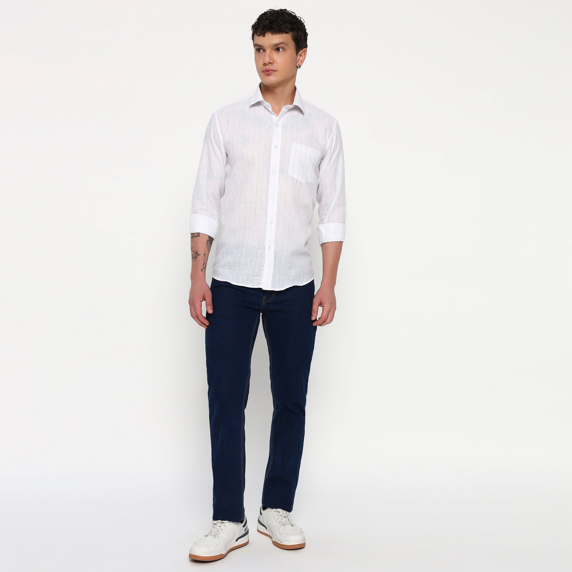 White Blue Line Stripes Cotton Shirt