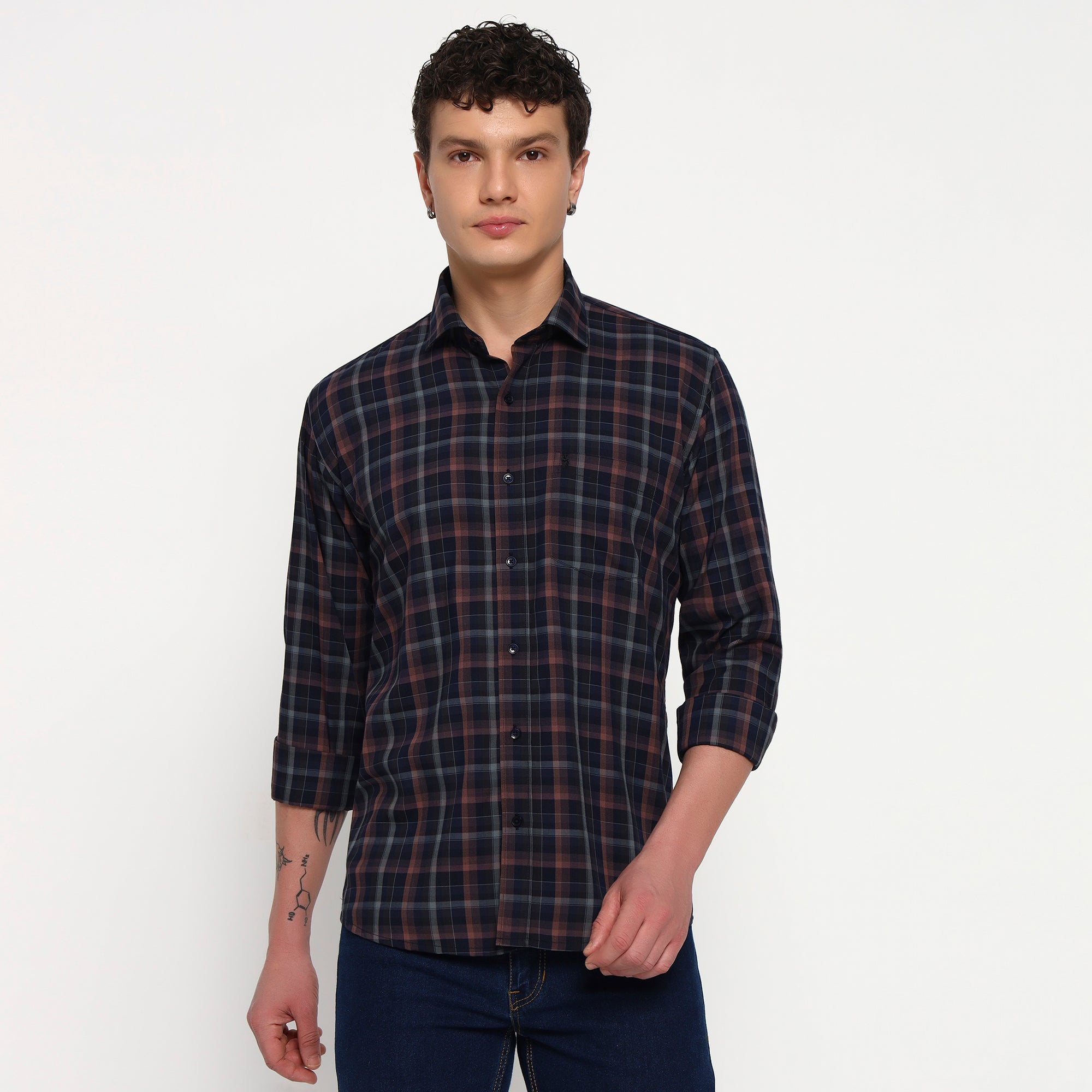 Navy Blue Checks Bamboo Shirt