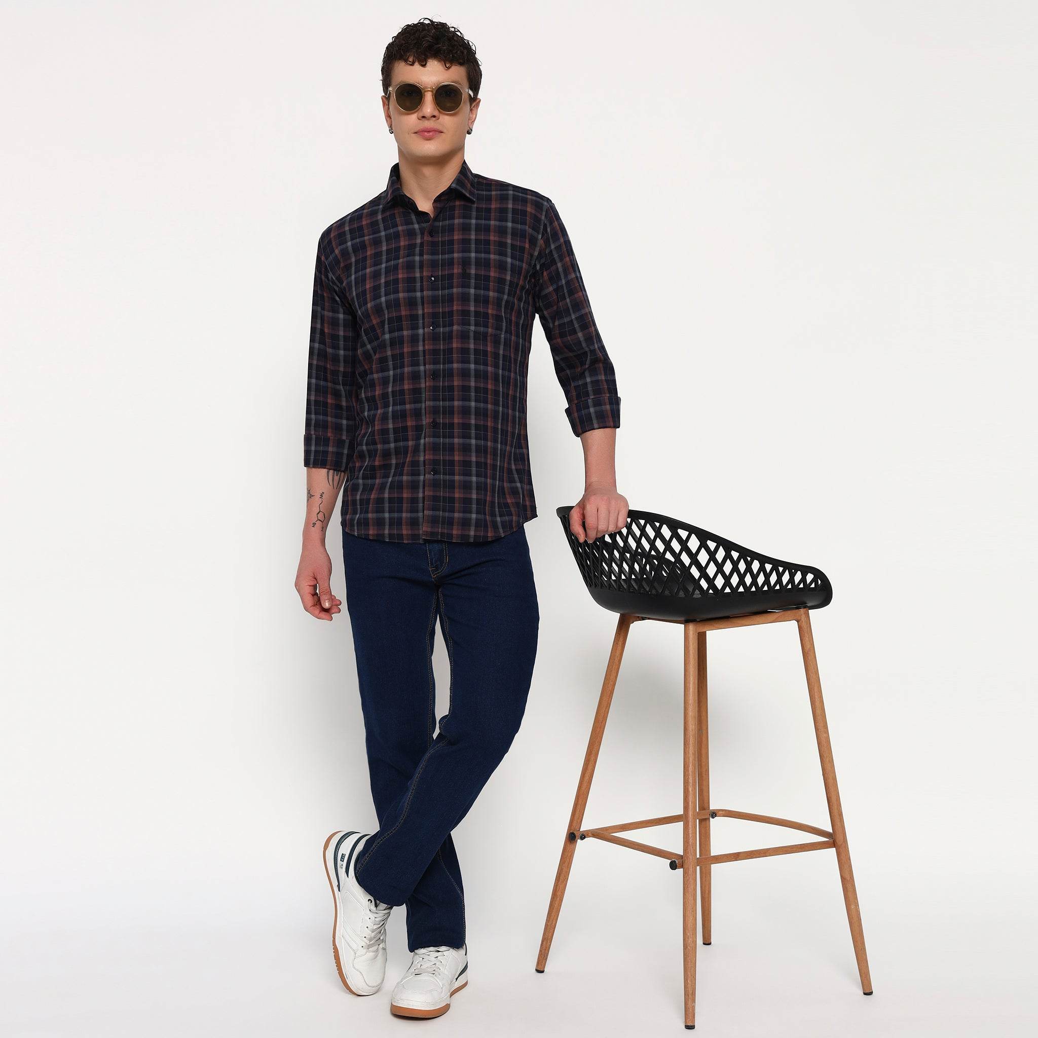 Navy Blue Checks Bamboo Shirt - Sangai