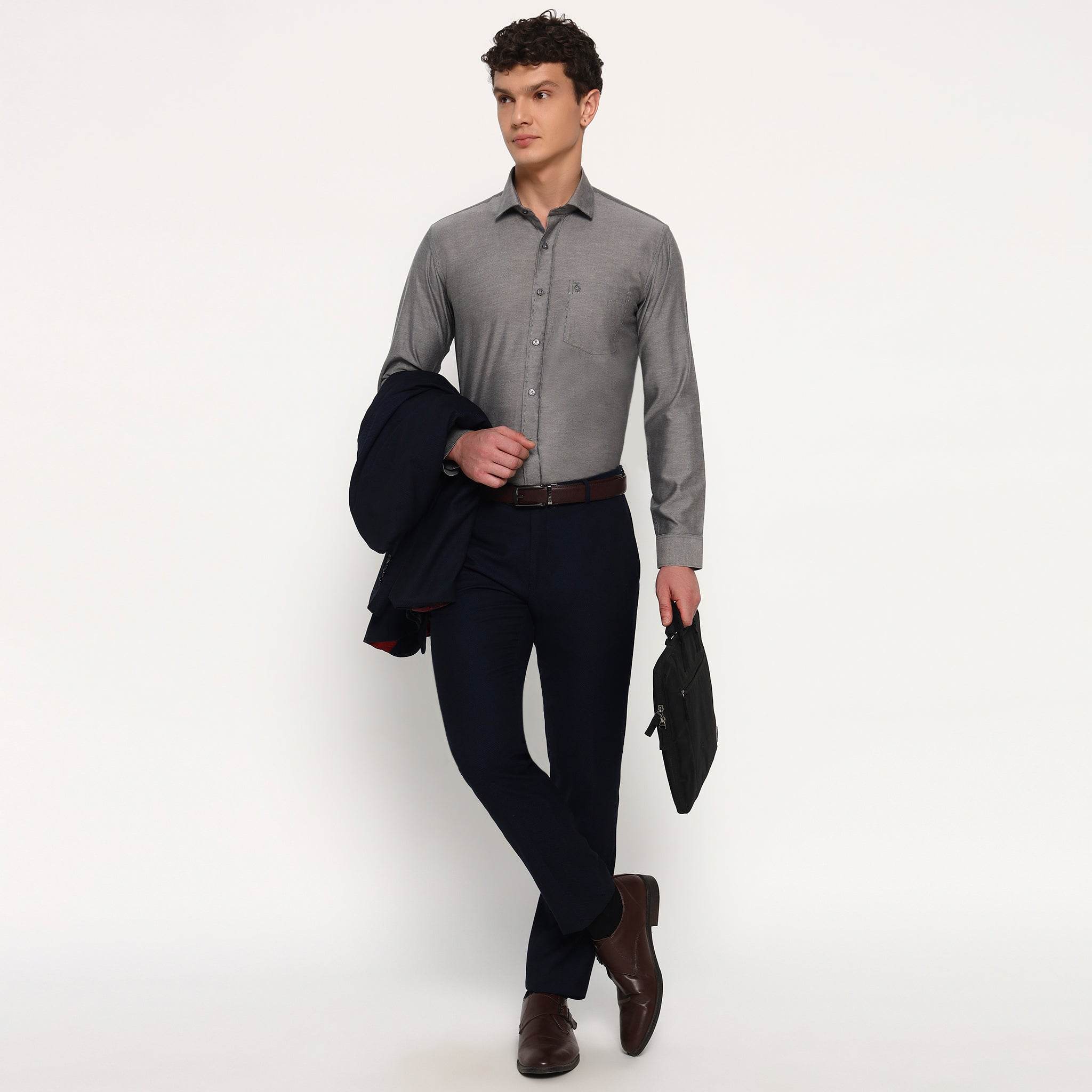 Silver Grey Oxford Cotton Shirt - Sangai