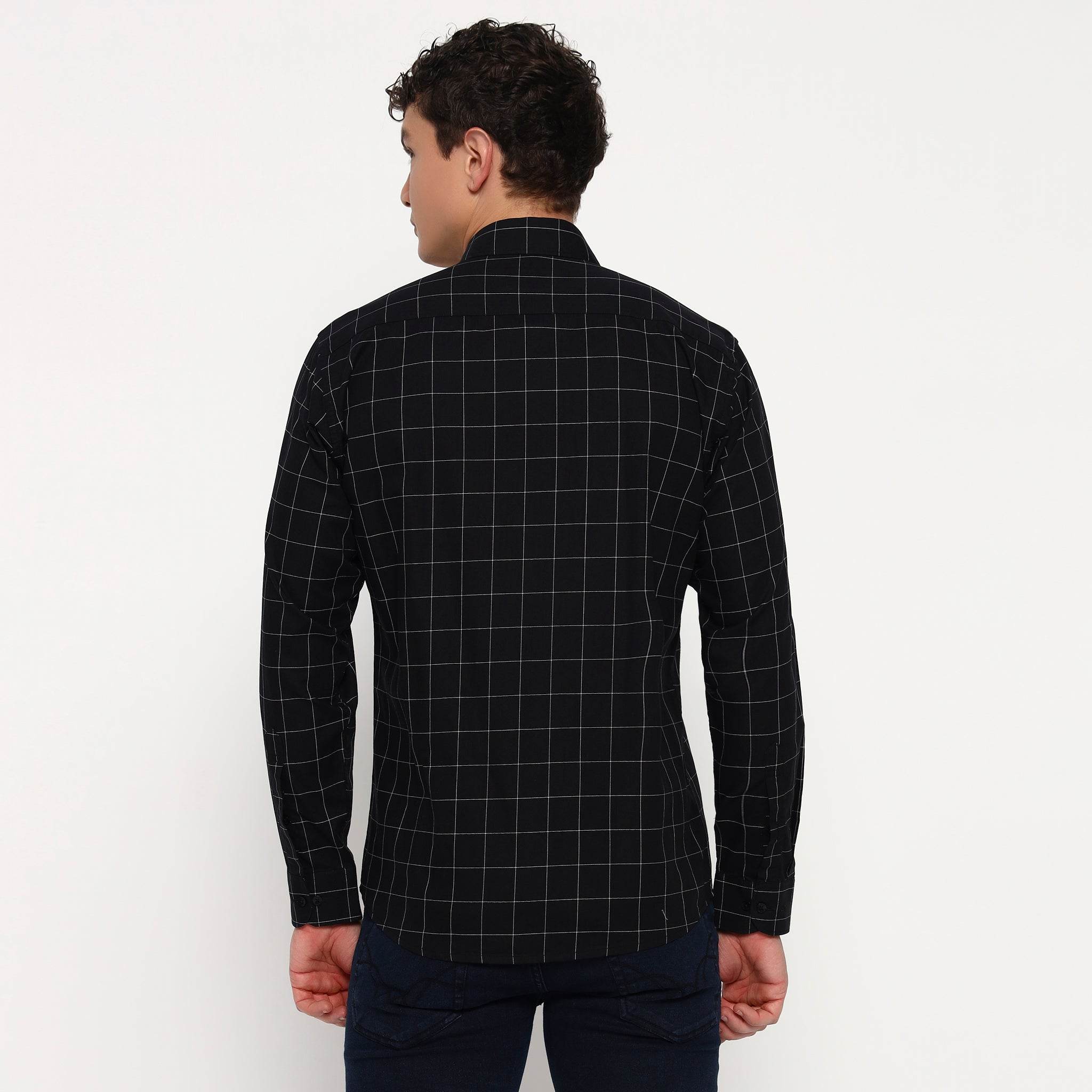 Black Matrix Checks Cotton Shirt - Sangai