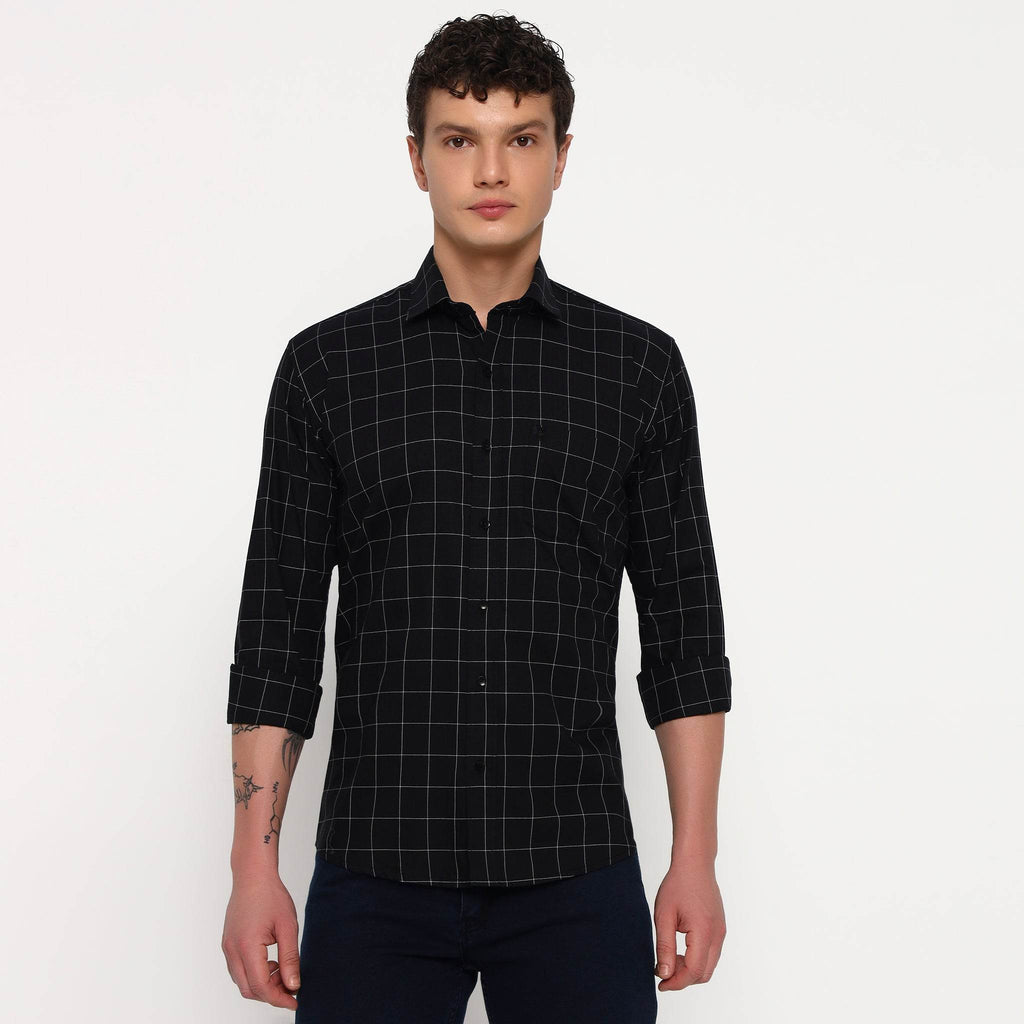 Black Matrix Checks Cotton Shirt - Sangai