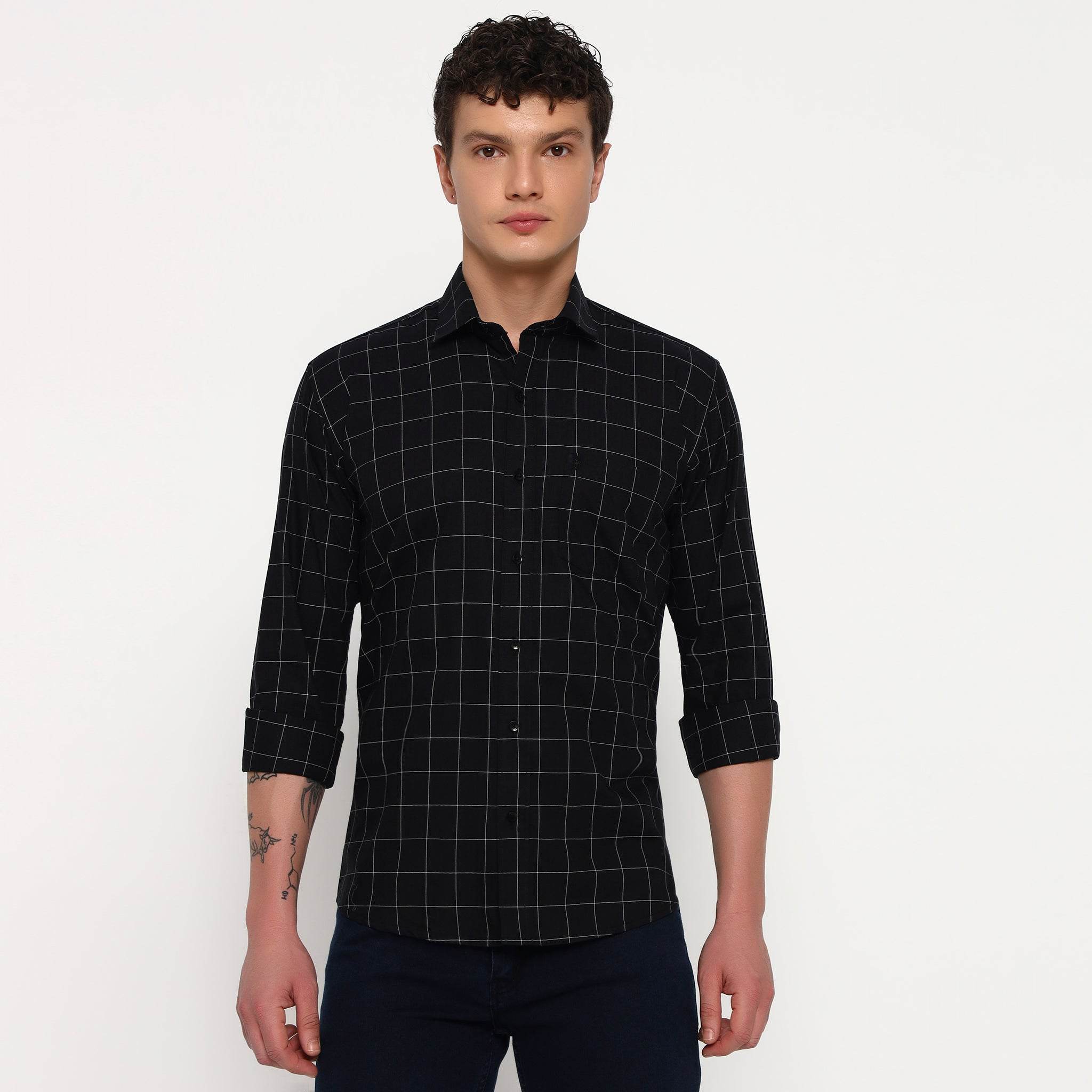 Black Matrix Checks Cotton Shirt - Sangai