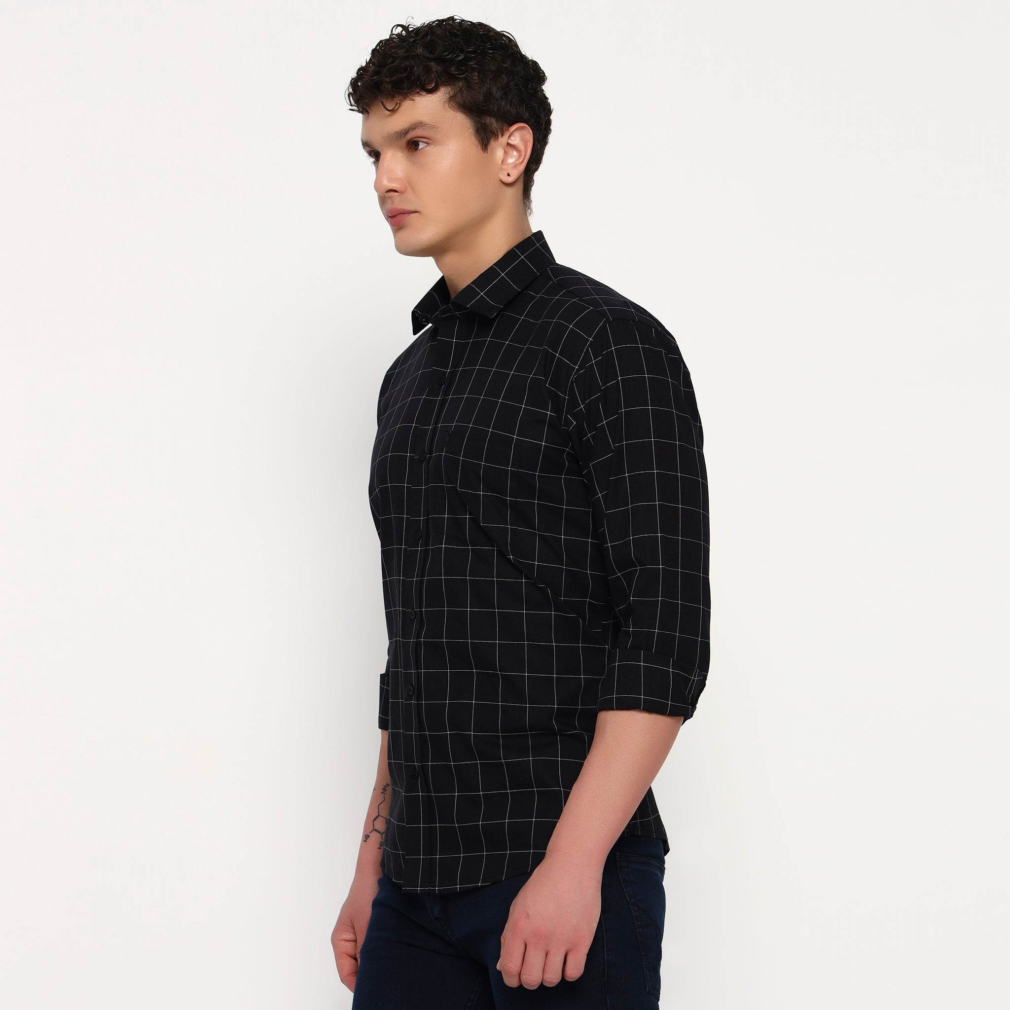 Black Matrix Checks Cotton Shirt - Sangai