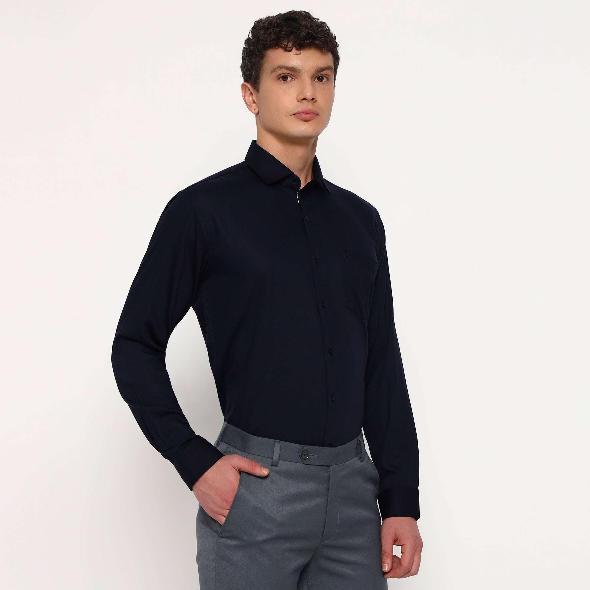 Navy Blue Satin Shirt