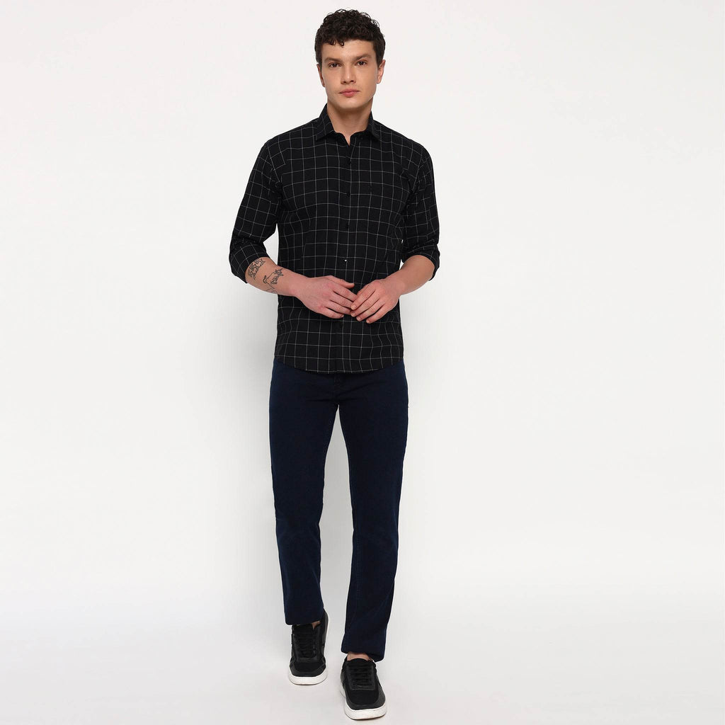 Black Matrix Checks Cotton Shirt - Sangai