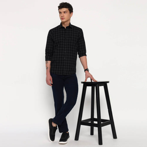 Black Matrix Checks Cotton Shirt - Sangai