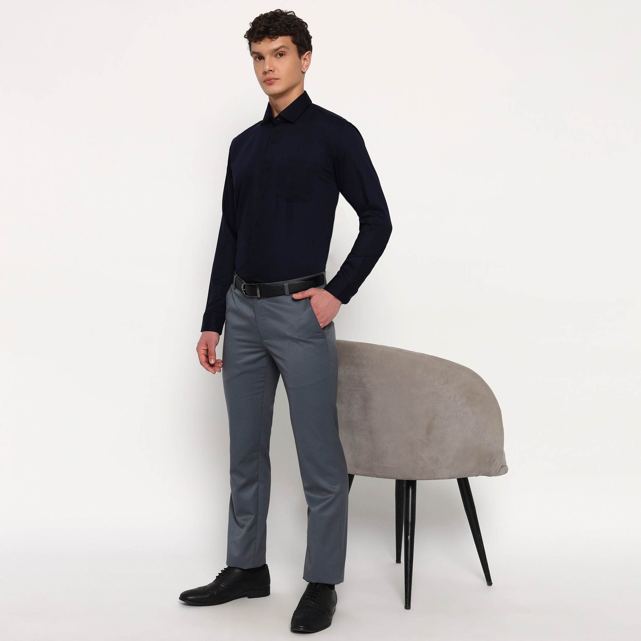 Navy Blue Satin Shirt - Sangai