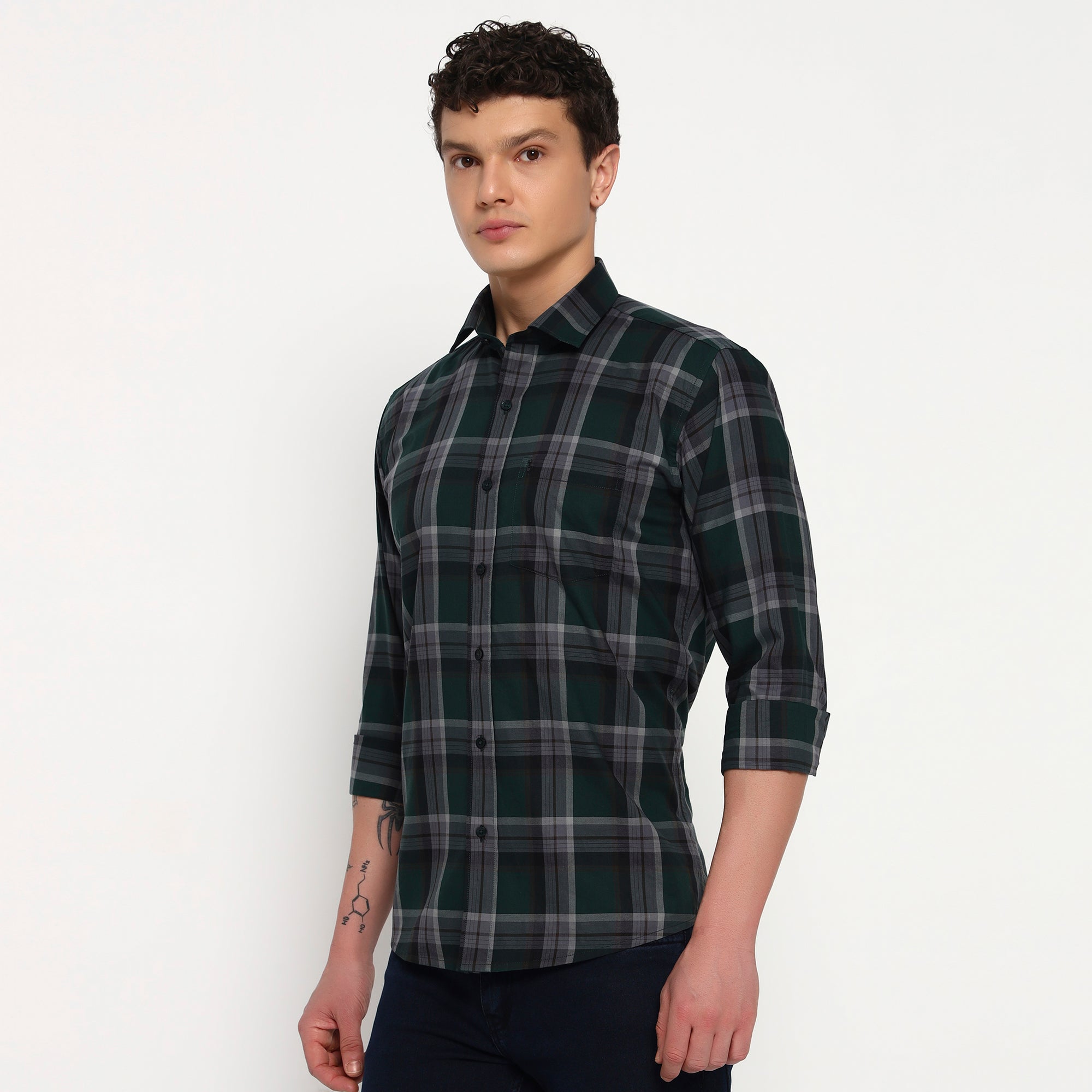 Swamp Green Checks Cotton Shirt