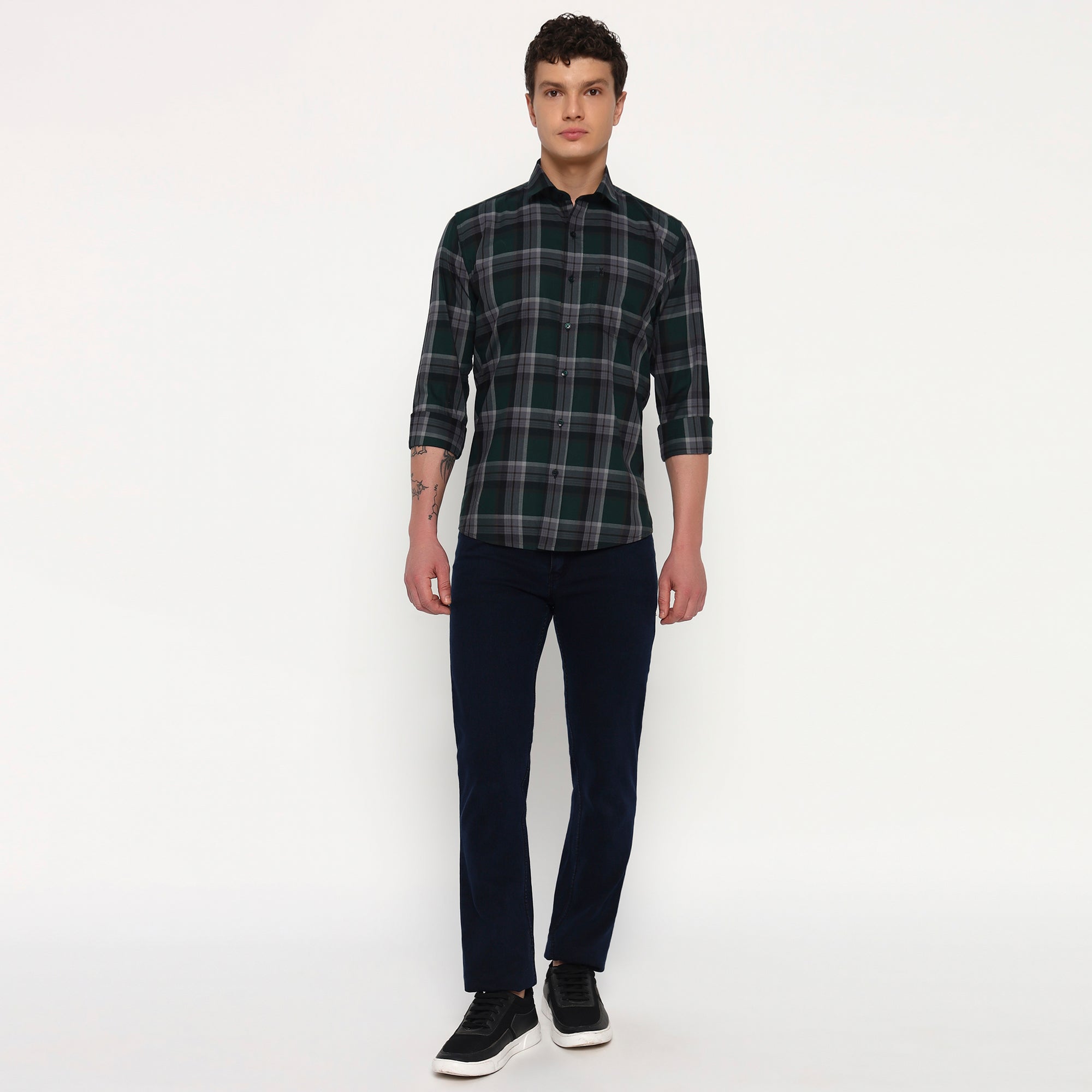 Swamp Green Checks Cotton Shirt