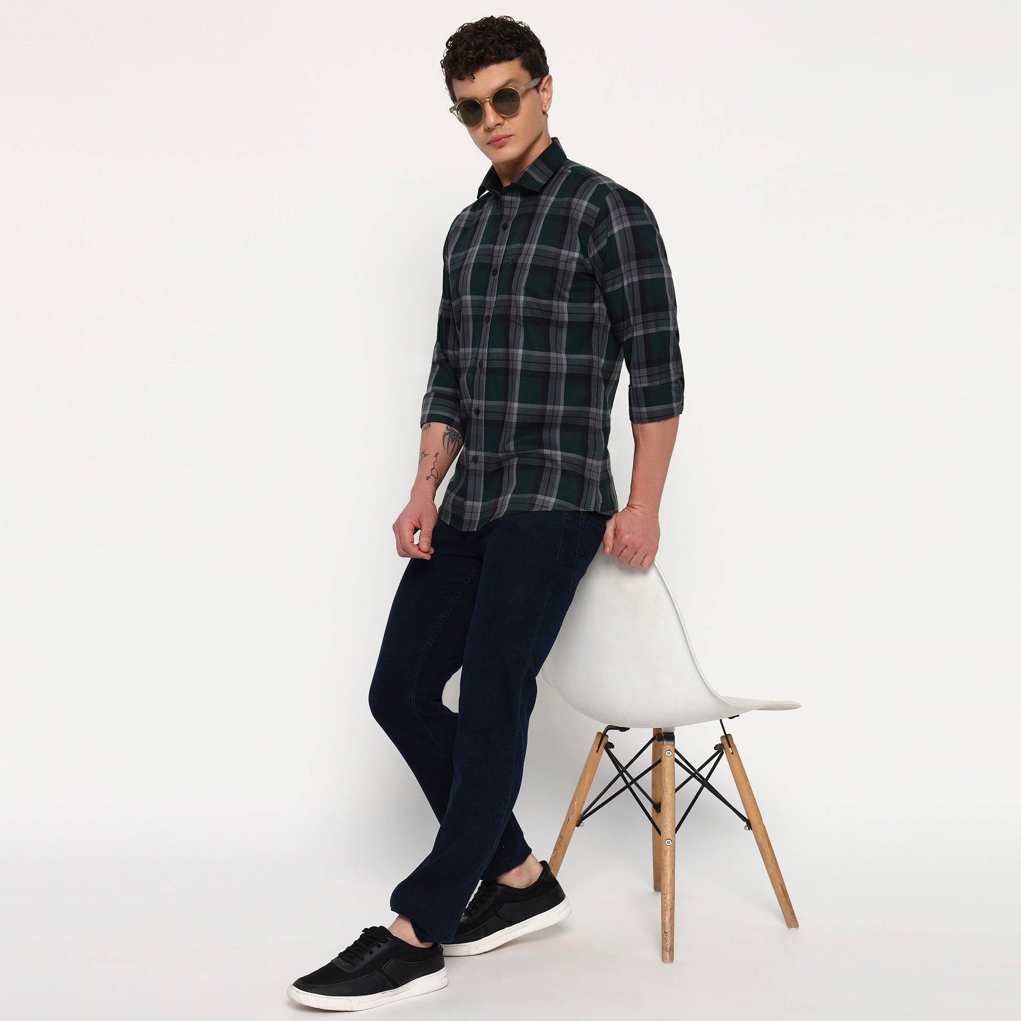 Swamp Green Checks Cotton Shirt - Sangai