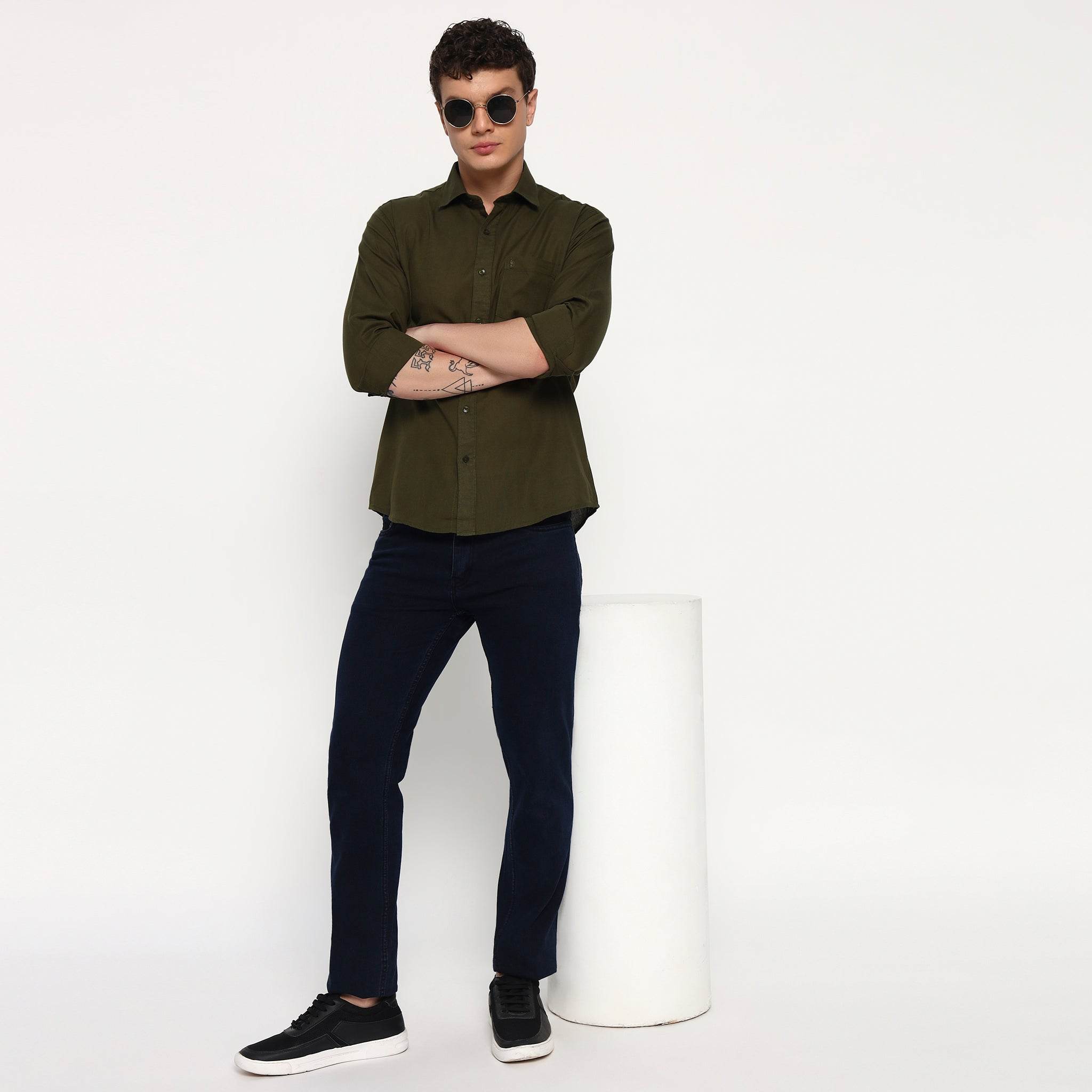 Dark Green Cotton Shirt - Sangai