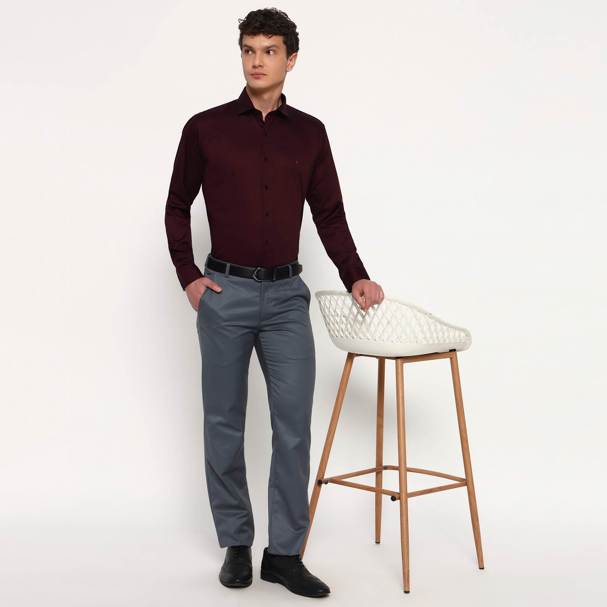 Maroon Satin Shirt - Sangai