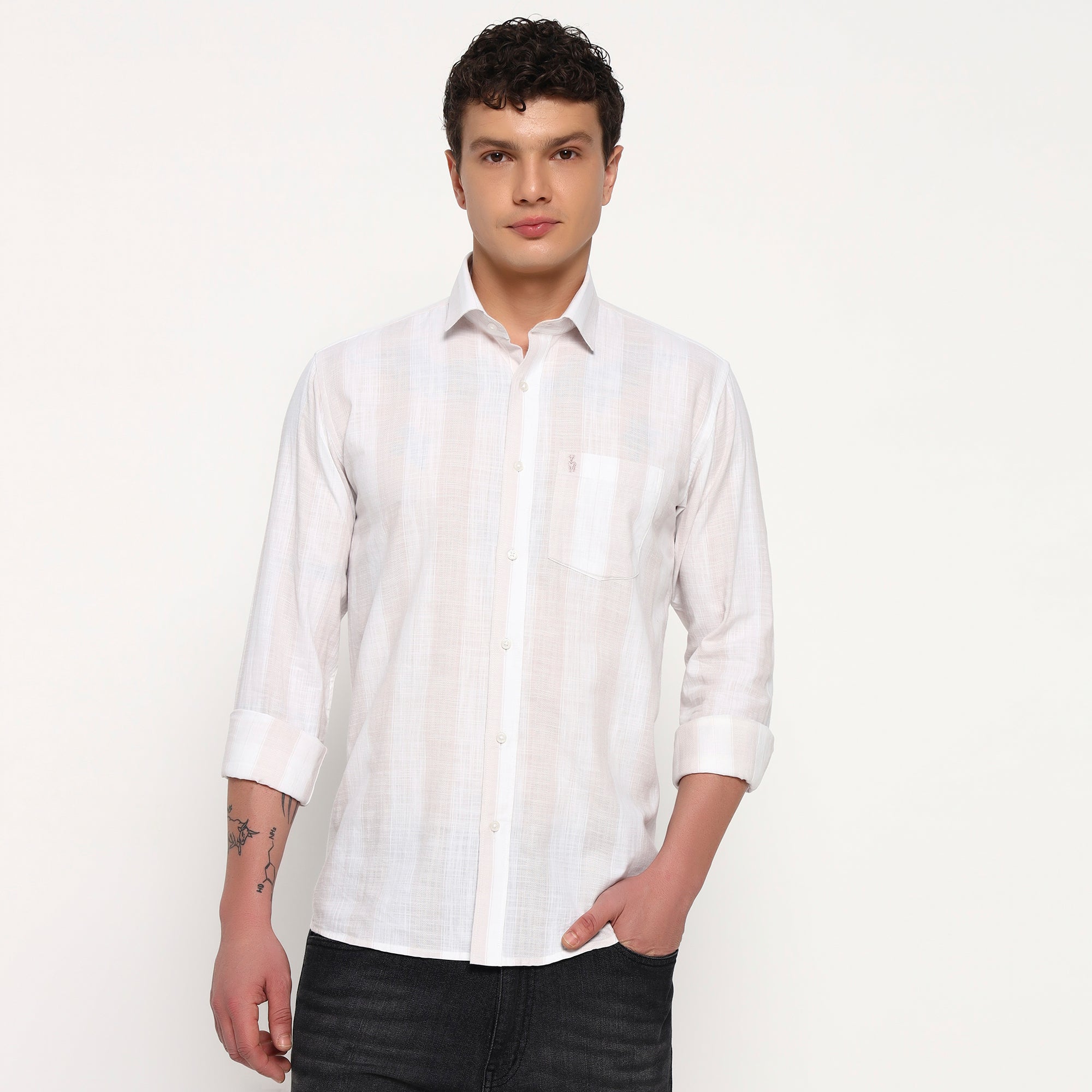 White Light Pink Stripes Cotton Shirt