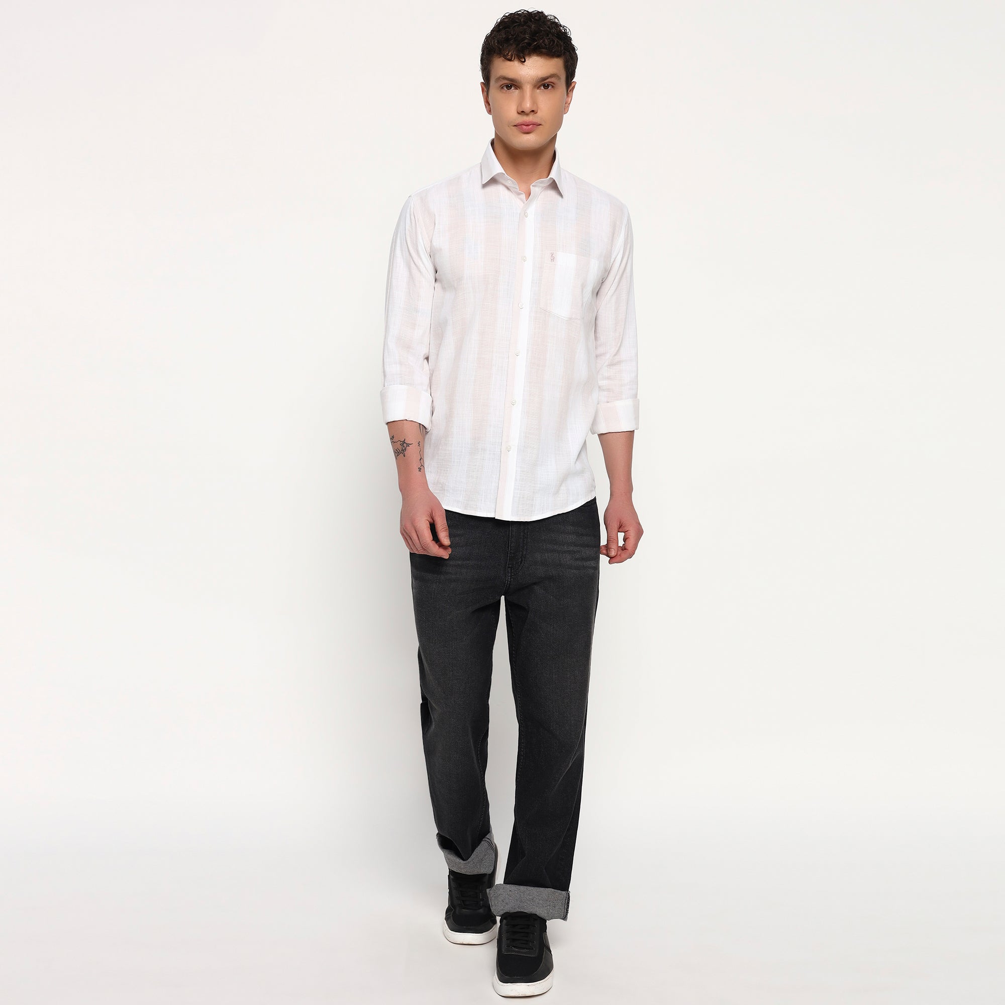 White Light Pink Stripes Cotton Shirt