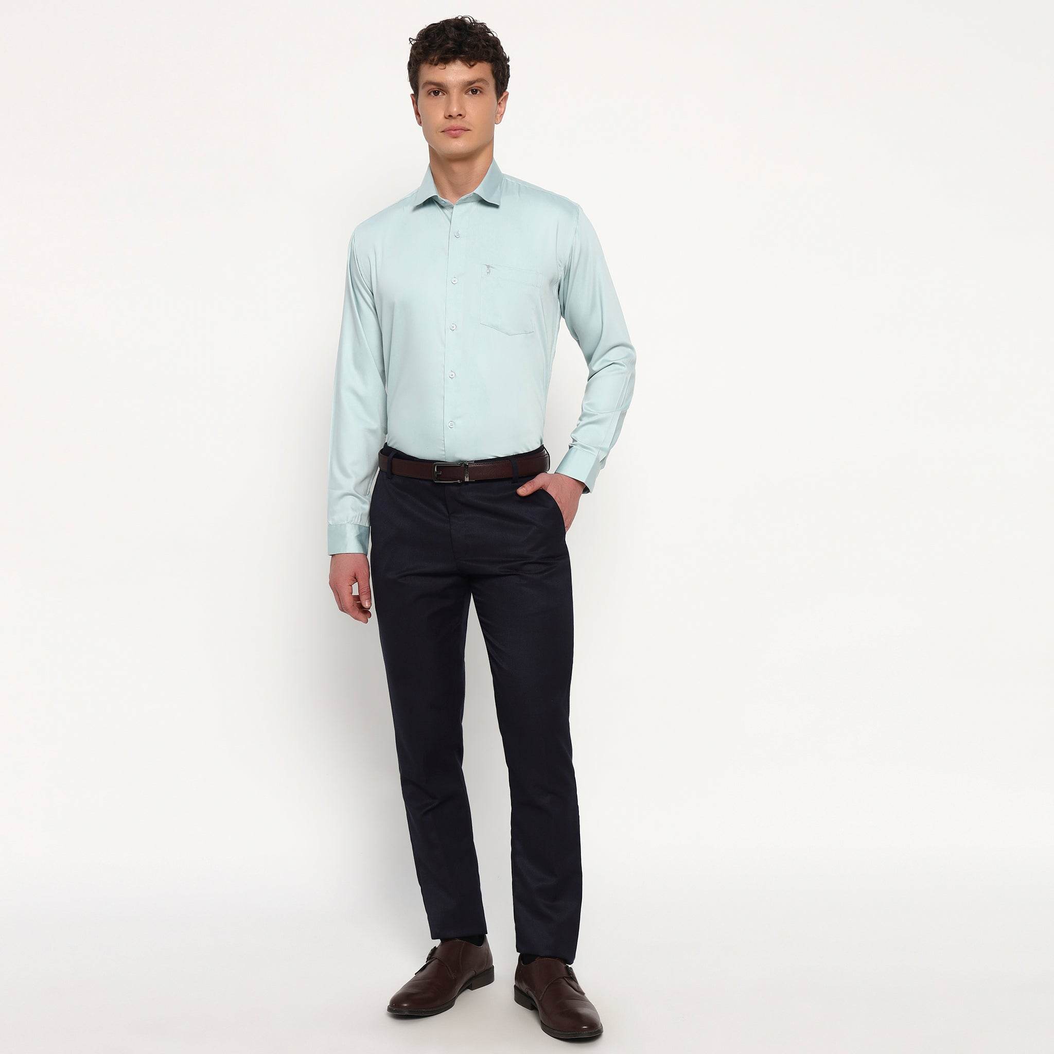 Aqua Cyan Bamboo Shirt - Sangai