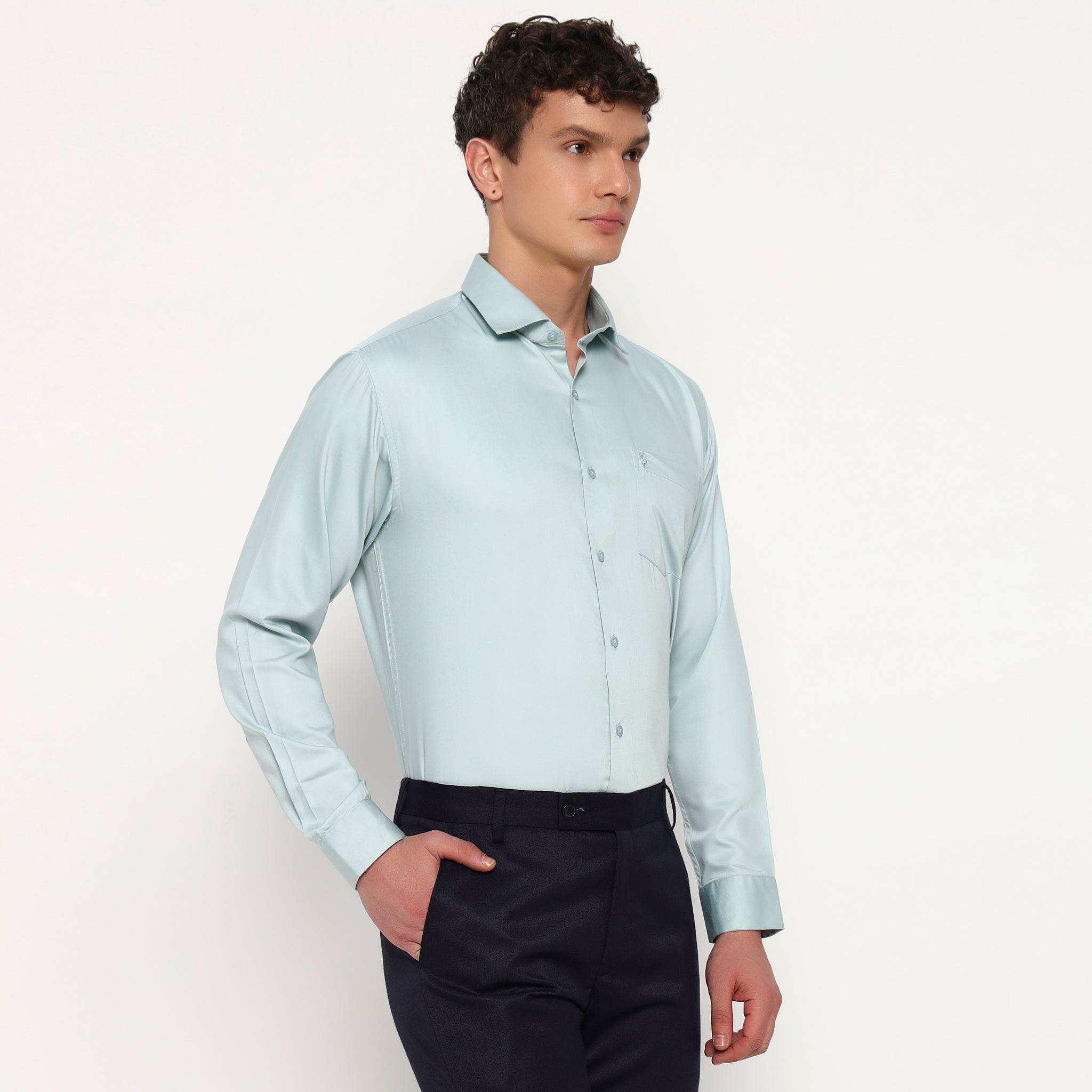 Aqua Cyan Bamboo Shirt - Sangai