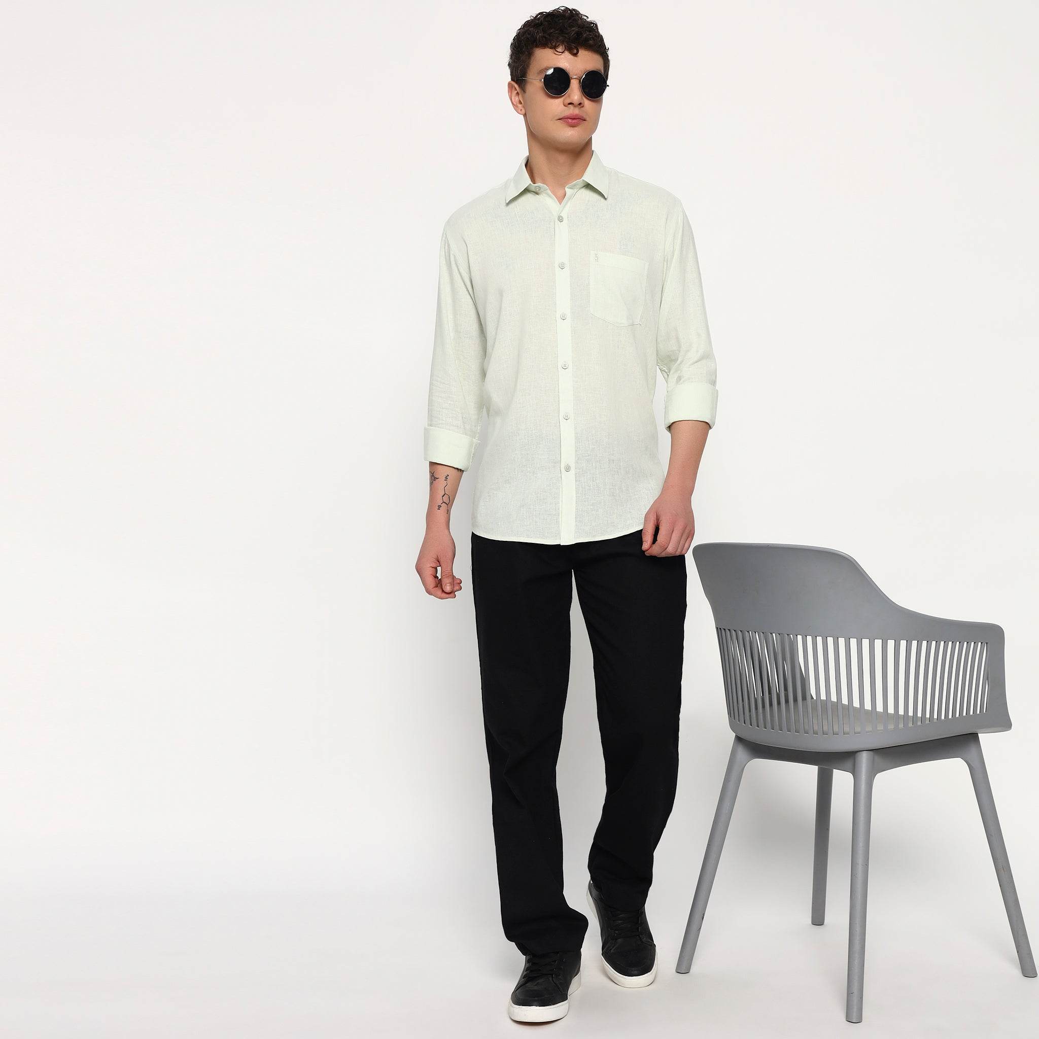Mint Green Belgian Linen Shirt - Sangai