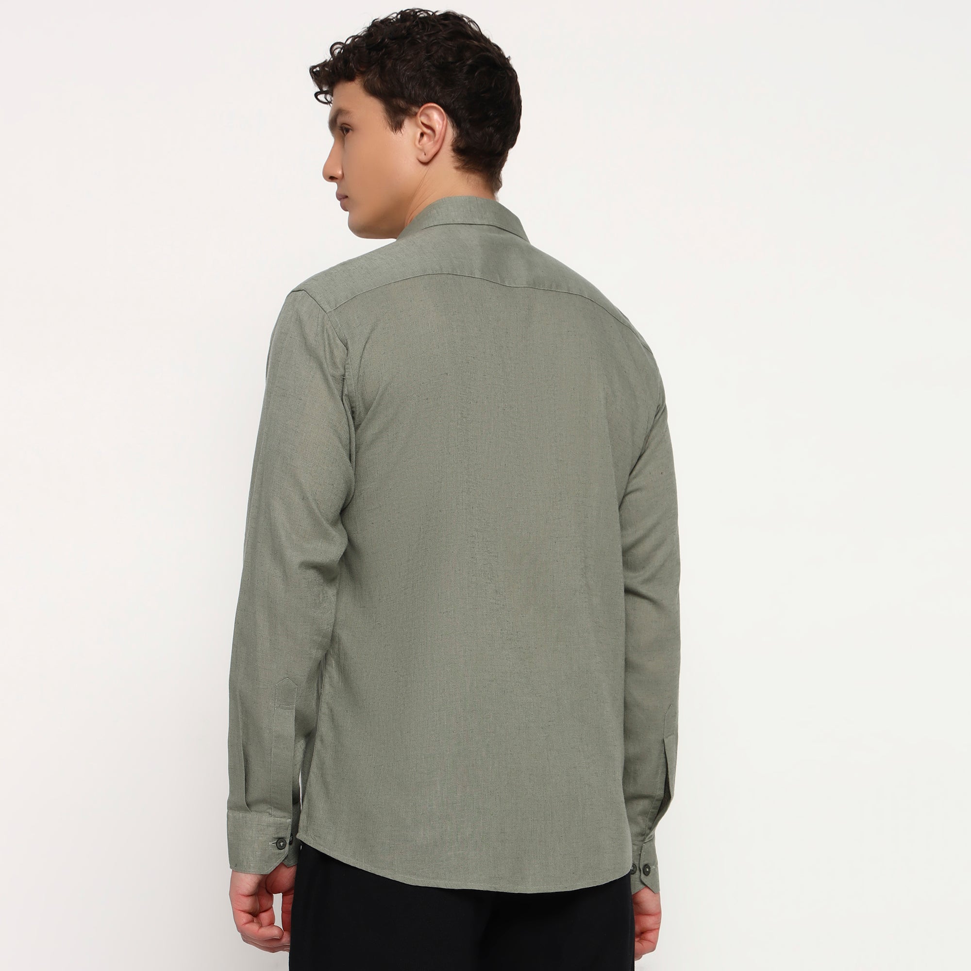 Olive Green Belgian Linen Shirt