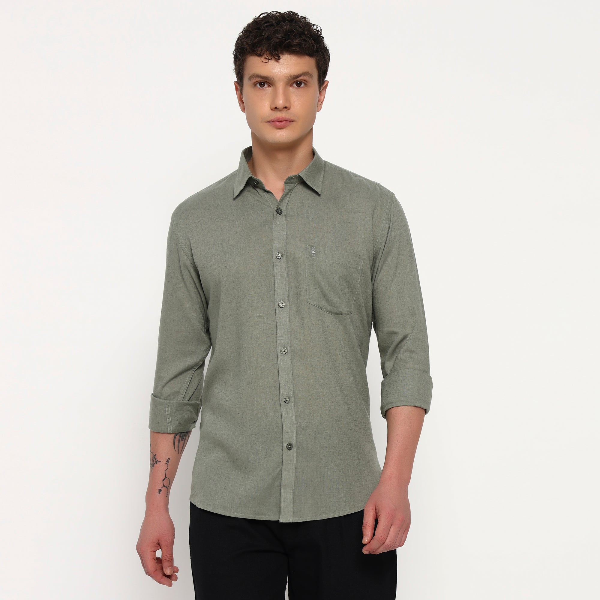 Olive Green Belgian Linen Shirt