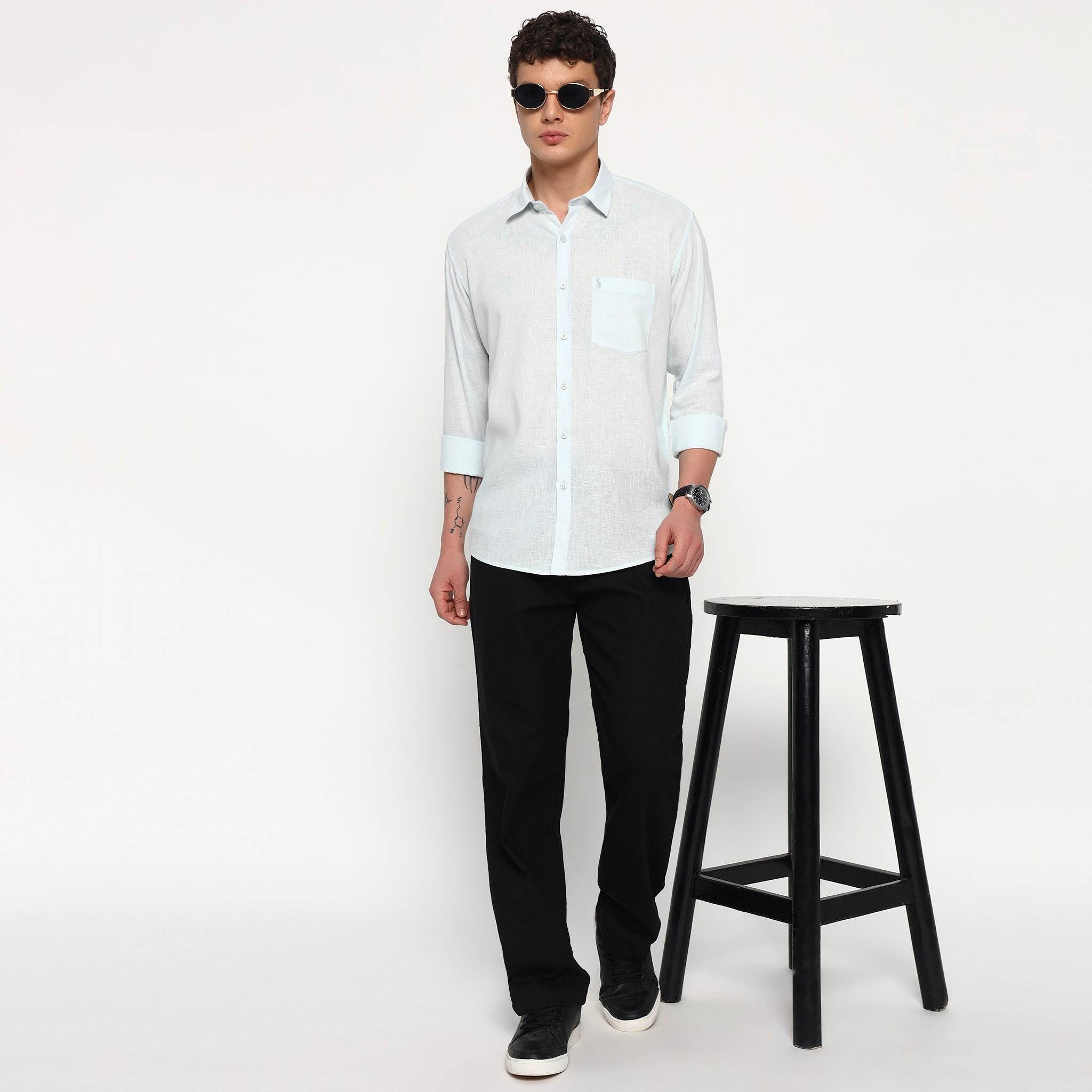 Ice Blue Belgian Linen Shirt - Sangai