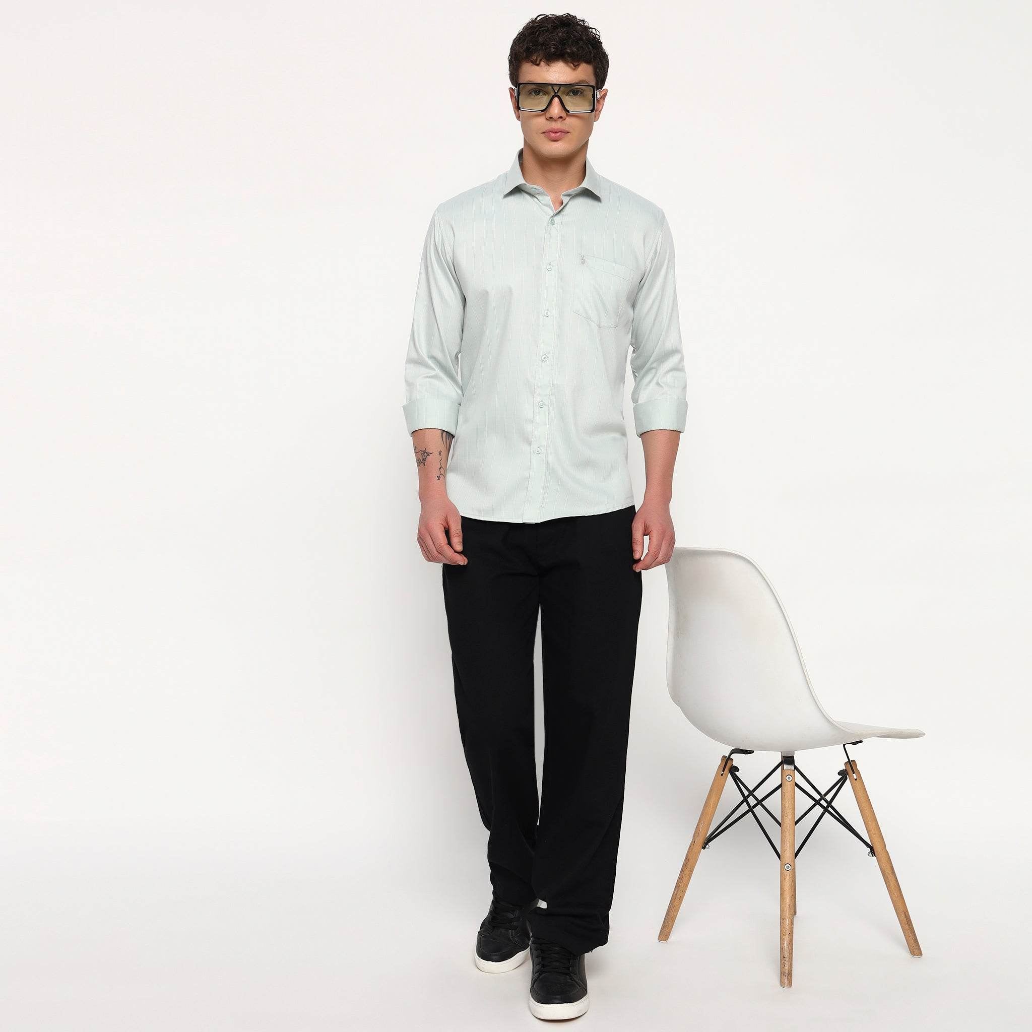 Mint Green Stripes Bamboo Shirt - Sangai