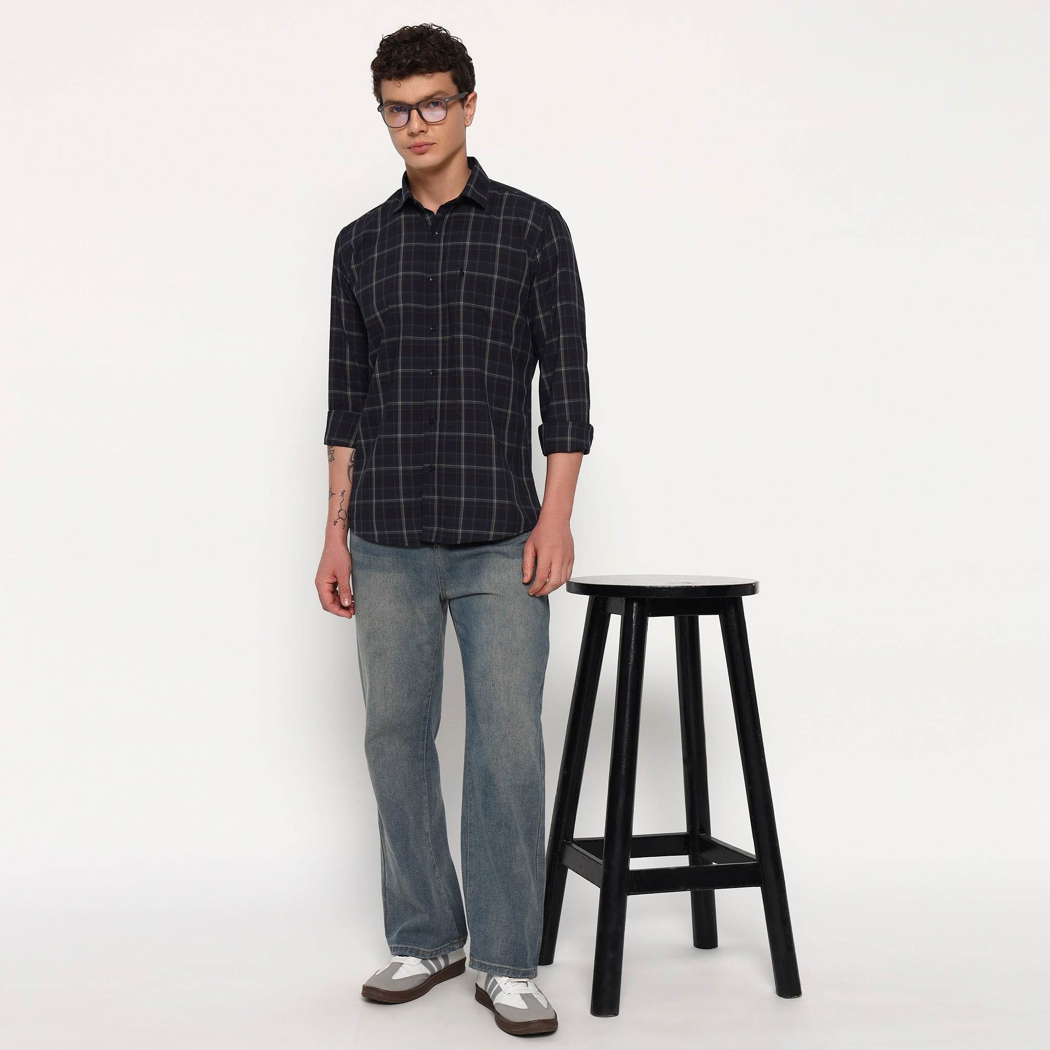 Deep Blue Checks Cotton Shirt - Sangai