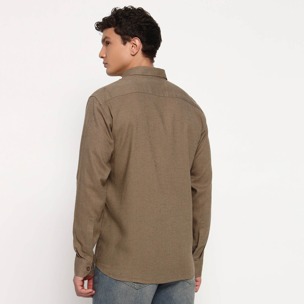 Toast Brown Belgian Linen Shirt - Sangai
