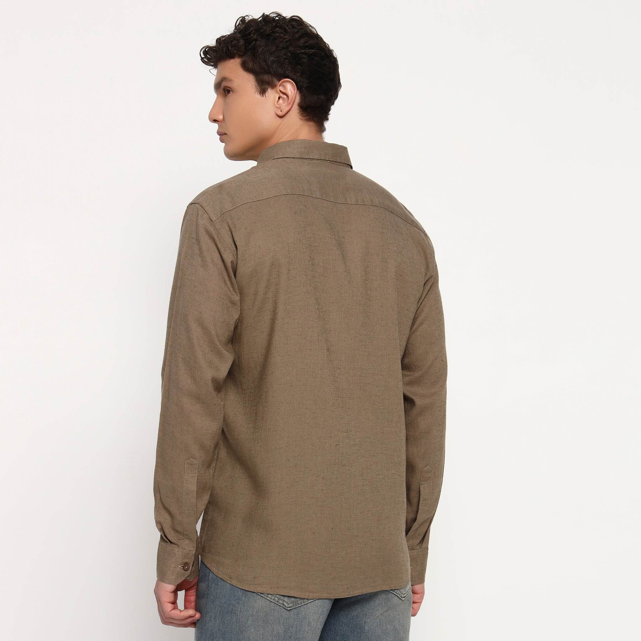 Toast Brown Belgian Linen Shirt - Sangai
