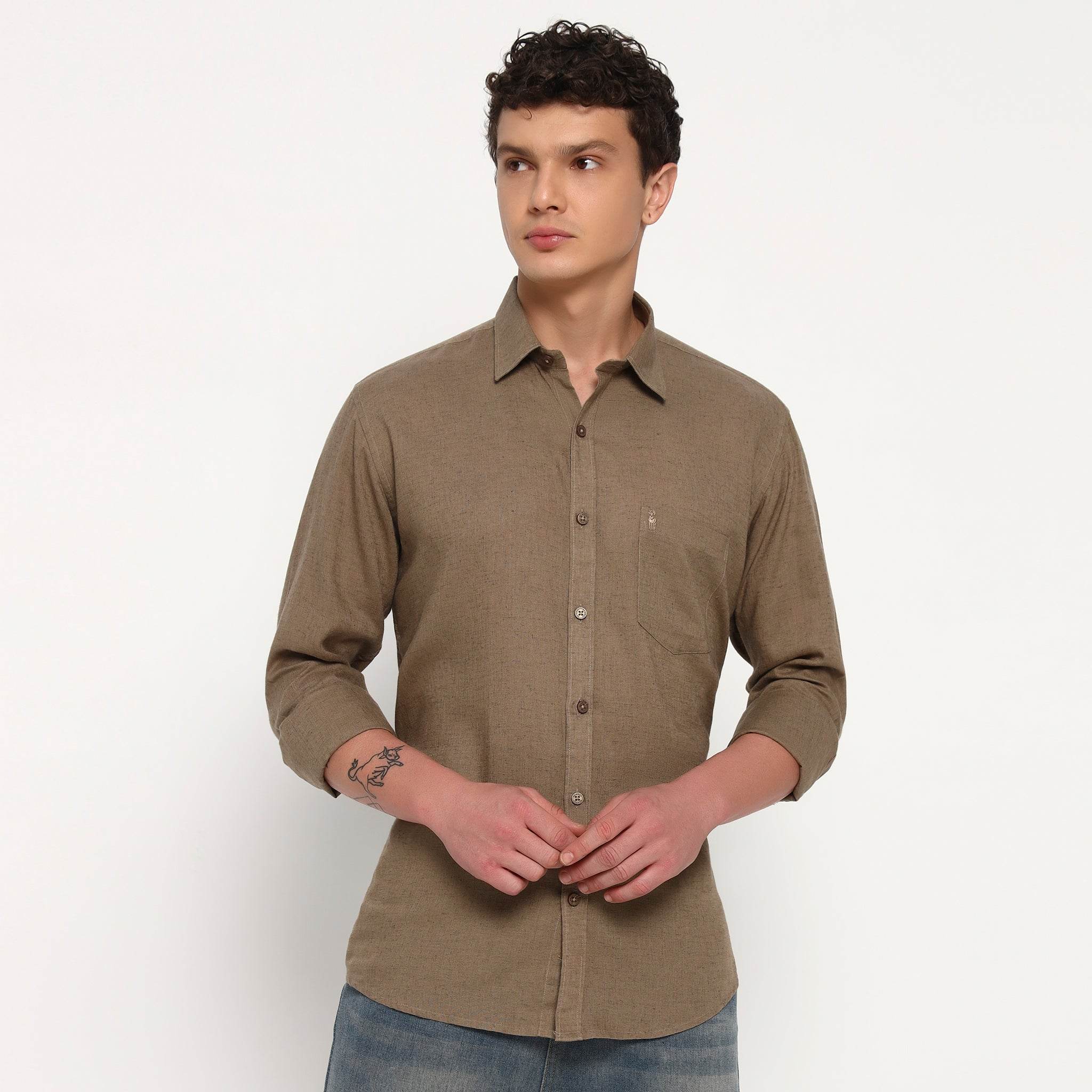 Toast Brown Belgian Linen Shirt - Sangai