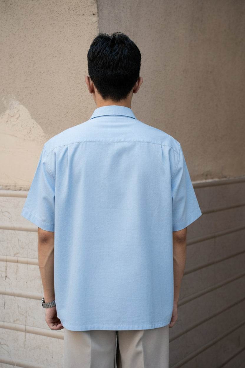 Sky Blue Oversized Half Sleeves Shirt - Sangai