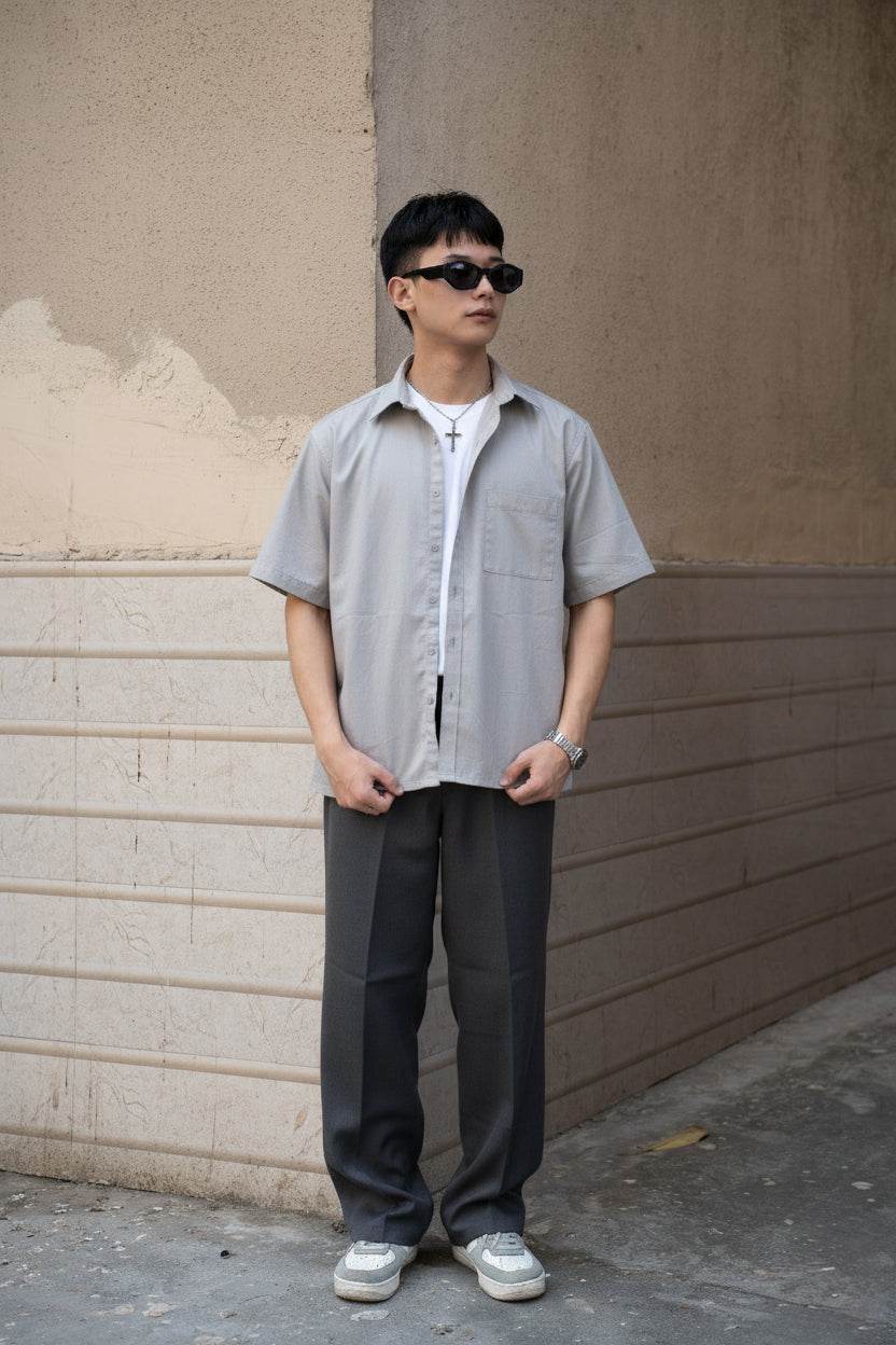 Grey Oversized Half Sleeves Shirt - Sangai