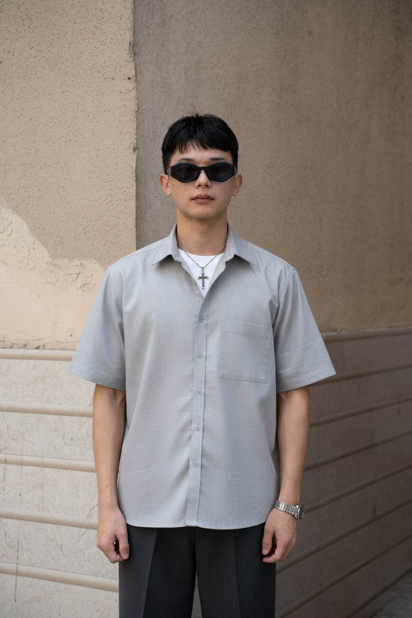 Grey Oversized Half Sleeves Shirt - Sangai