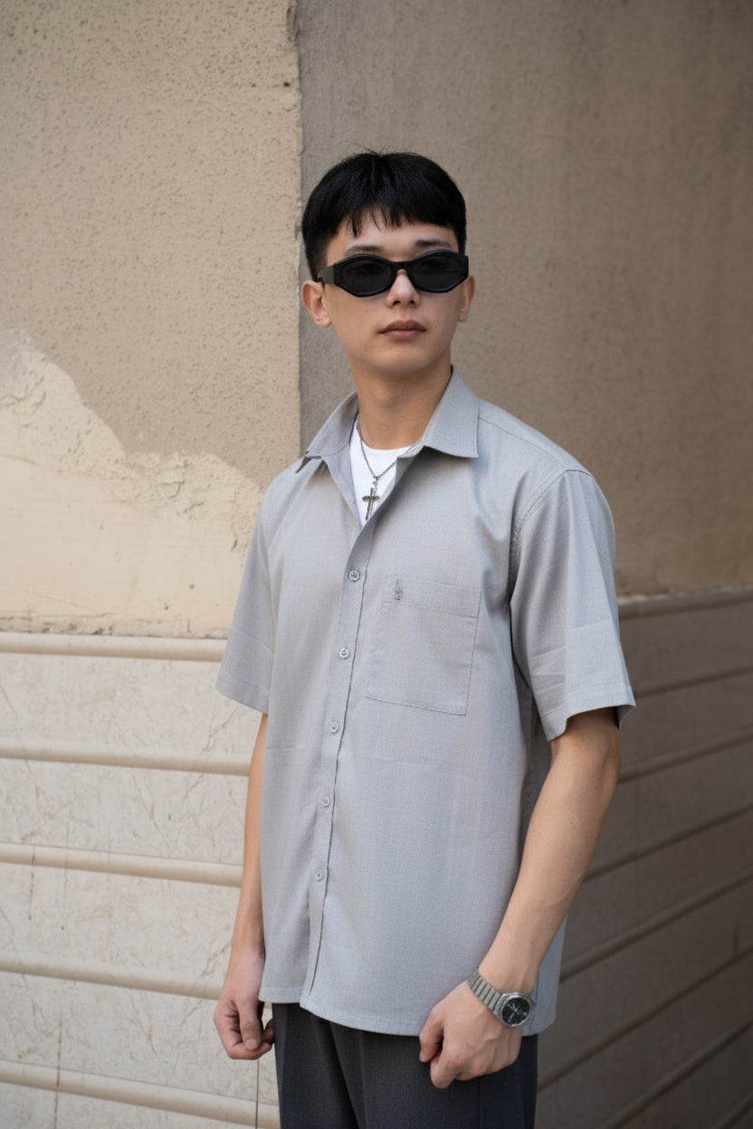 Grey Oversized Half Sleeves Shirt - Sangai