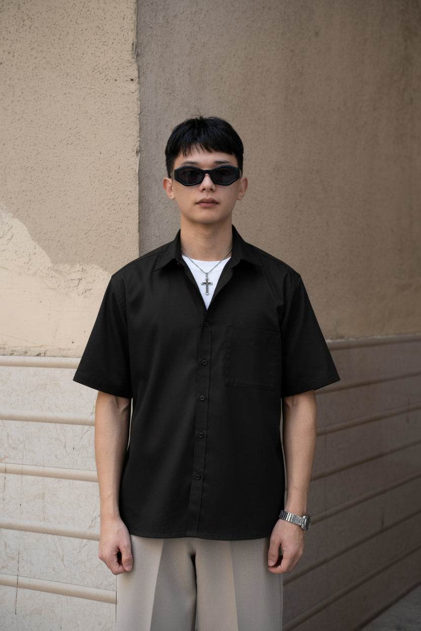Black Oversized Half Sleeves Shirt - Sangai