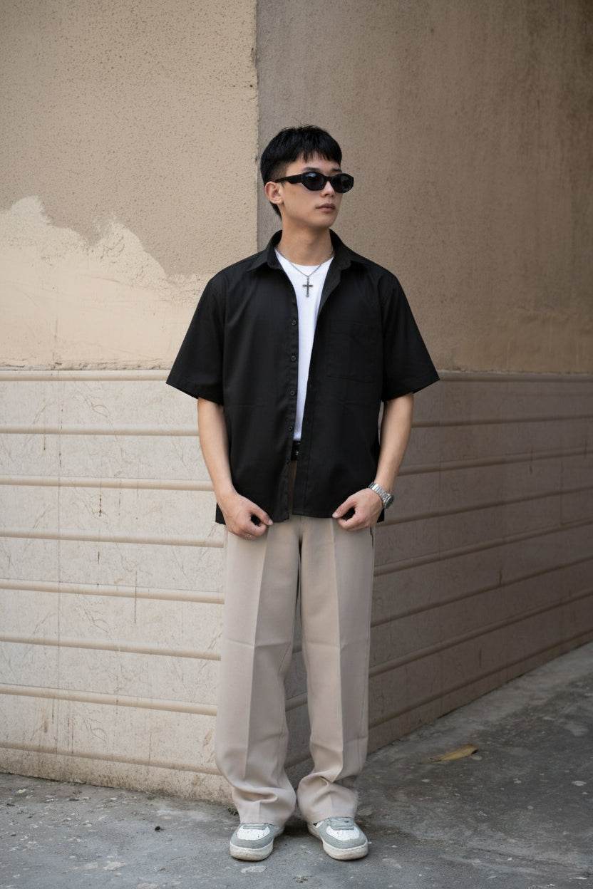 Black Oversized Half Sleeves Shirt - Sangai