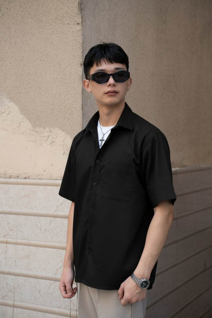 Black Oversized Half Sleeves Shirt - Sangai