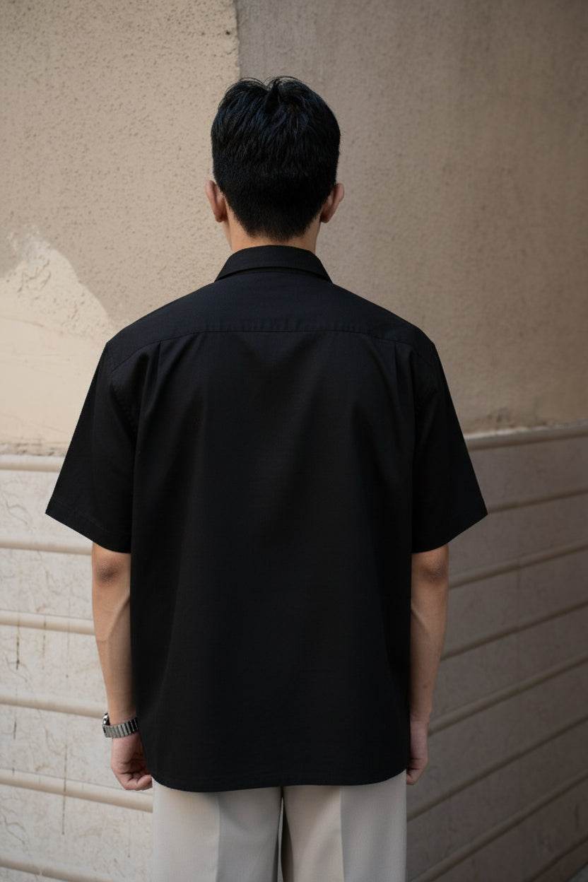Black Oversized Half Sleeves Shirt - Sangai