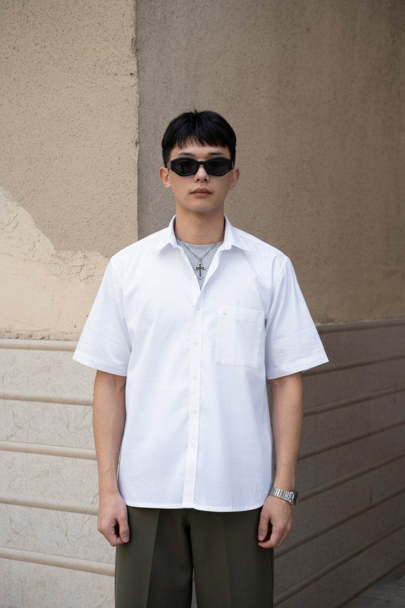 White Oversized Half Sleeves Shirt - Sangai