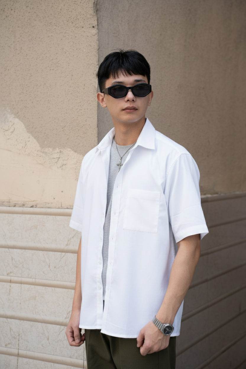 White Oversized Half Sleeves Shirt - Sangai