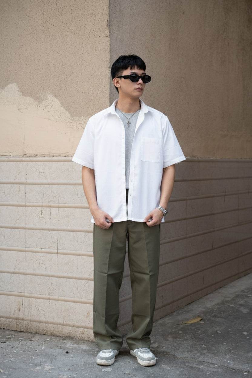 White Oversized Half Sleeves Shirt - Sangai