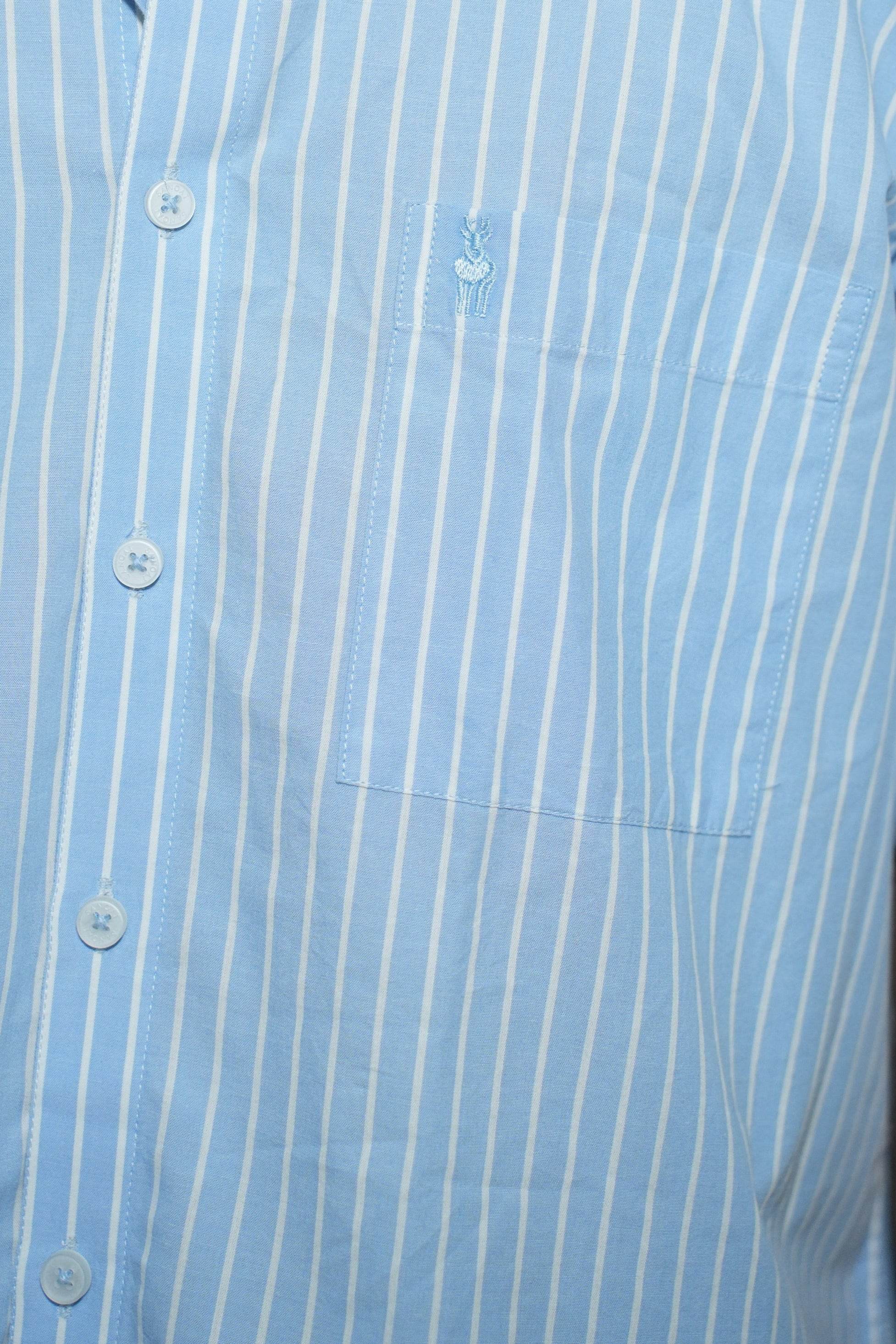 Oversized Blue & White Striped Half Sleeves Shirt - Sangai