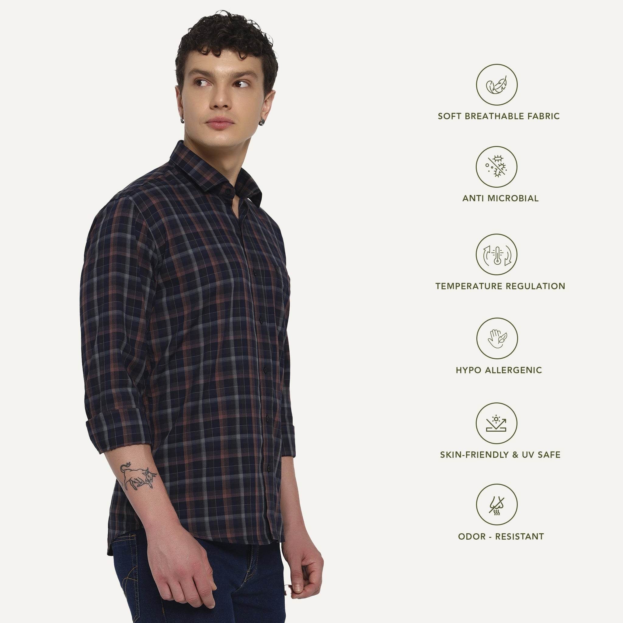 Navy Blue Checks Bamboo Shirt - Sangai