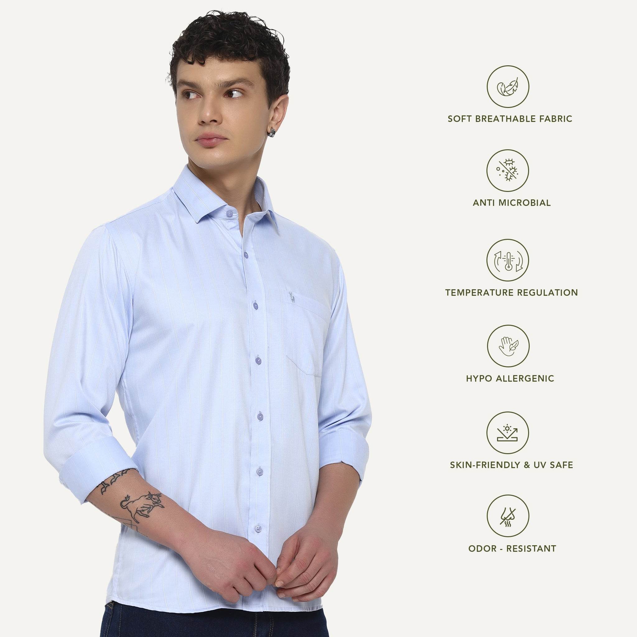 Skyline Blue Stripes Bamboo Shirt - Sangai