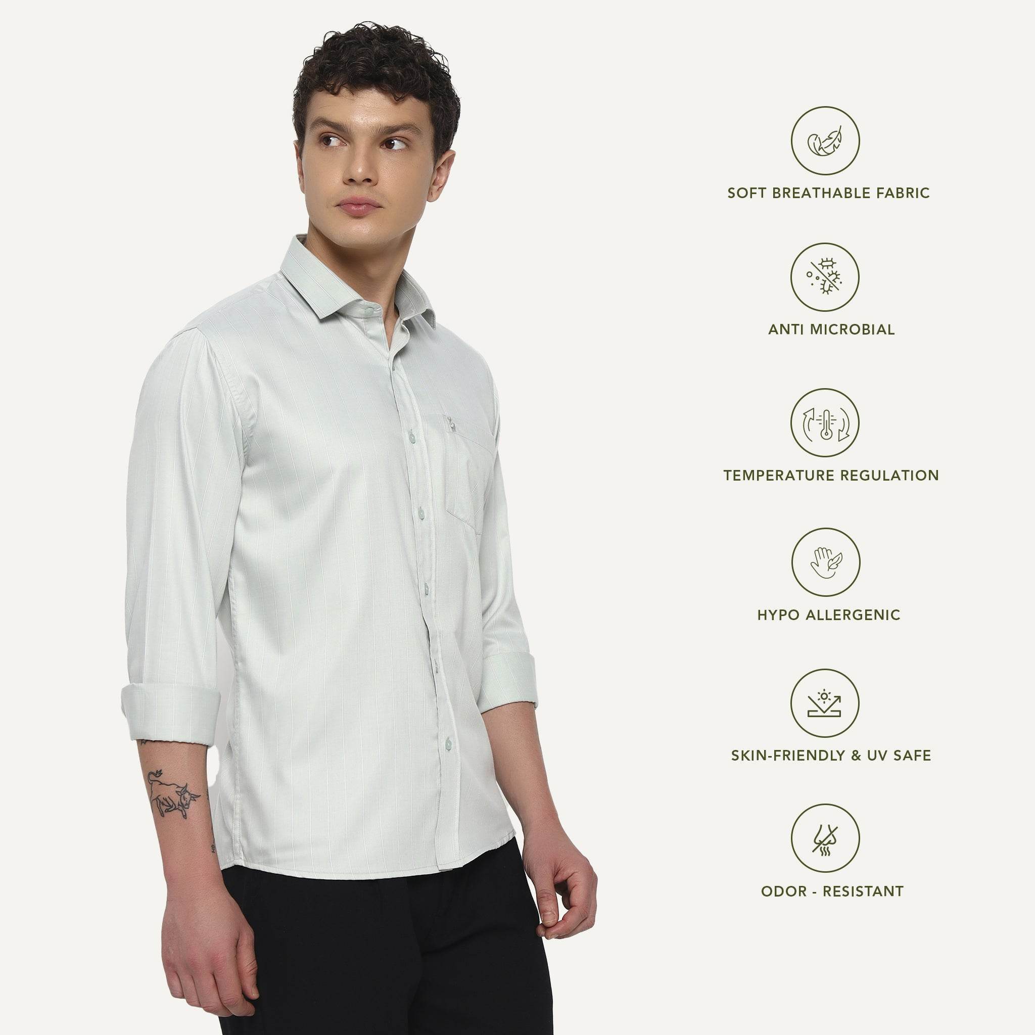 Mint Green Stripes Bamboo Shirt - Sangai