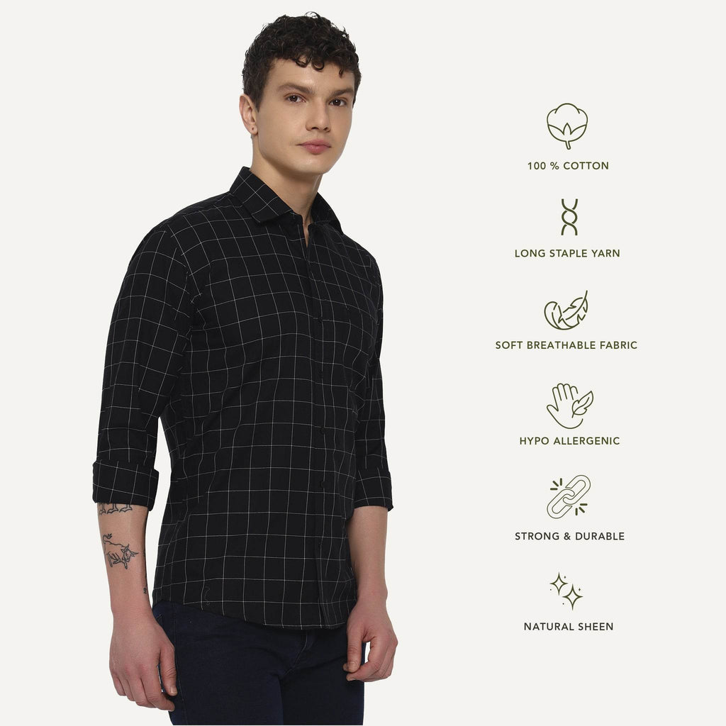 Black Matrix Checks Cotton Shirt - Sangai