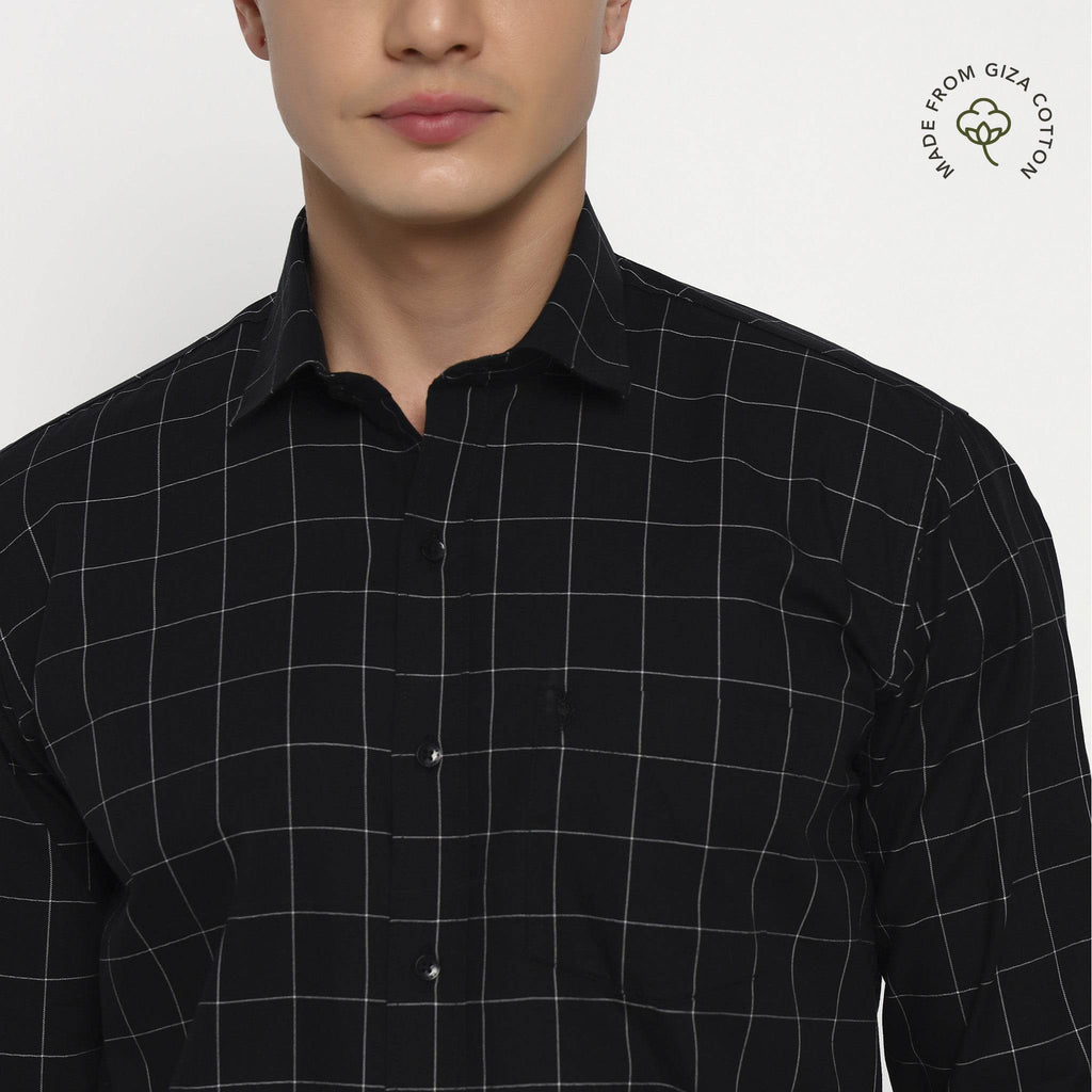 Black Matrix Checks Cotton Shirt - Sangai