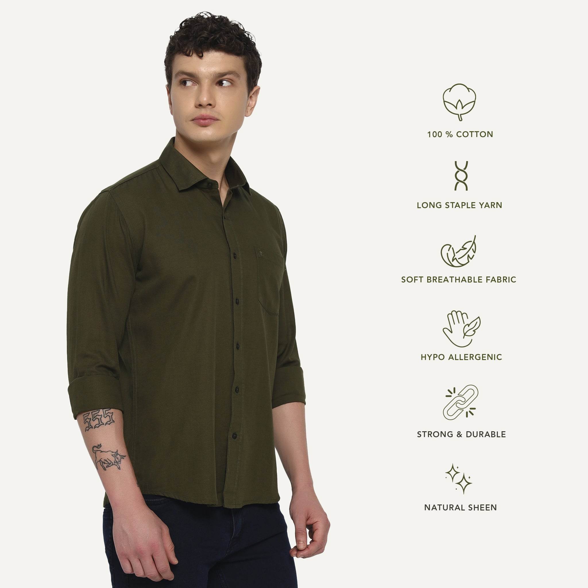 Dark Green Cotton Shirt - Sangai